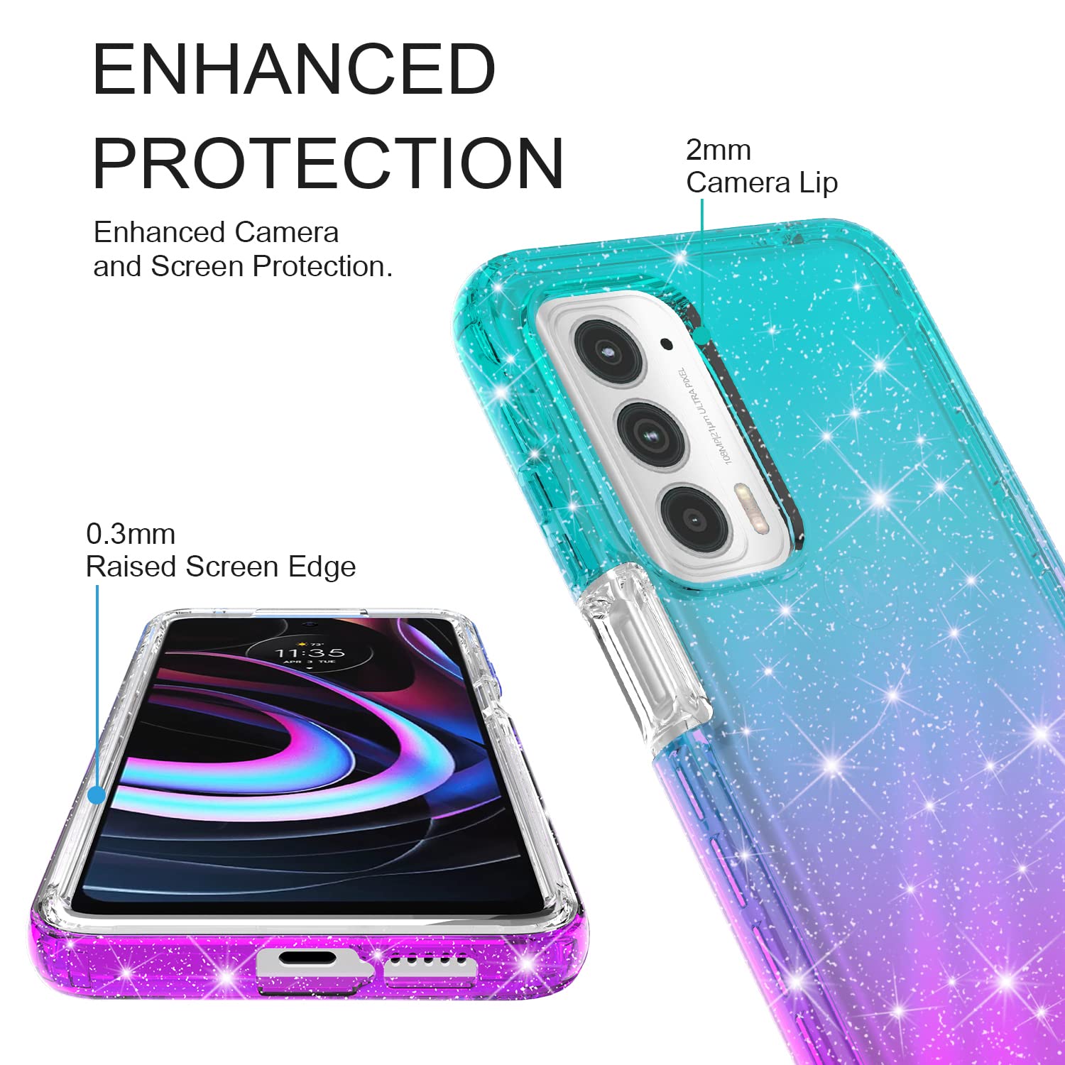 Rosebono Samsung Galaxy S22 Case - Glitter Gradient Hybrid Clear Protective Cover (Teal/Purple) | Shockproof & Scratch Resistant | Perfect for Everyday Use, Work & Travel