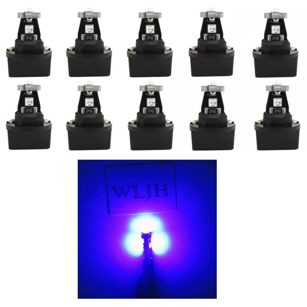 WLJH Bright Blue 12V T10 LED Dash Light Bulbs - 3030 Chipset for Car Instrument Cluster Panel Gauge (158/194/168 Bulb) with PC194/PC195/PC161/PC158 Twist Lock Sockets - Pack of 10 - Perfect for Dashboard Lighting, Interior Accent & Night Driving Visibility
