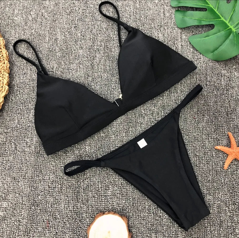 2023 Sexy Push Up Bikini Set - 9 Colors Solid Brazilian Swimsuit for Women, Low Waist Halter Two Piece Bathing Suit | Perfect for Beach Vacation, Pool Party & Summer Getaway