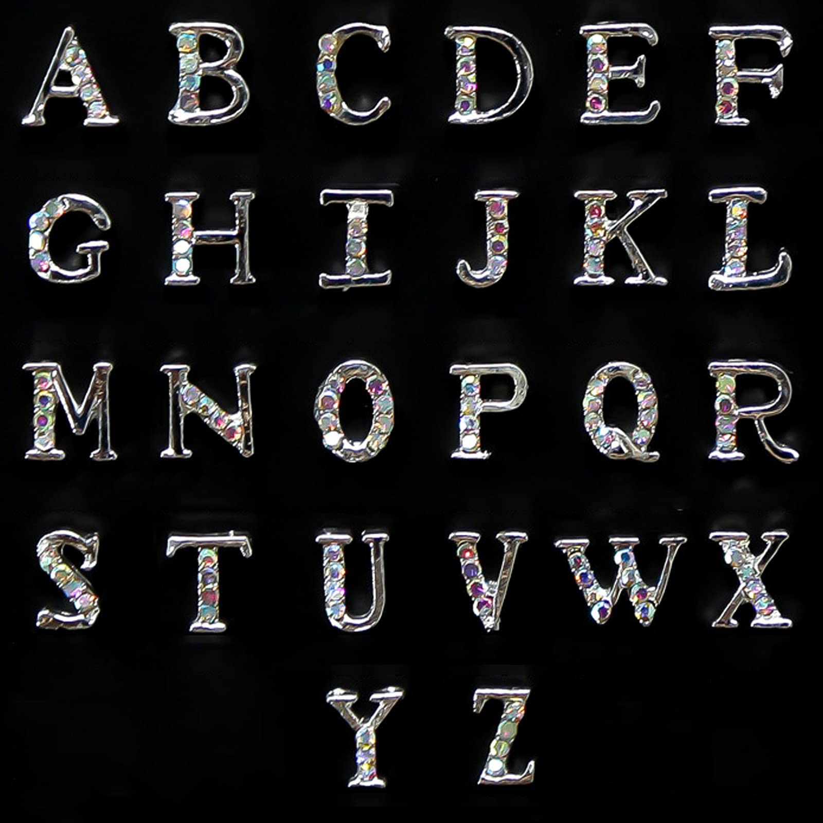 52Pcs Silver Alphabet Nail Charms Rhinestones - 3D Alloy Letter Nail Studs for DIY Nail Art | HOINCO Nail Gems for Professional & Home Manicure, Perfect for Parties, Weddings, and Special Occasions