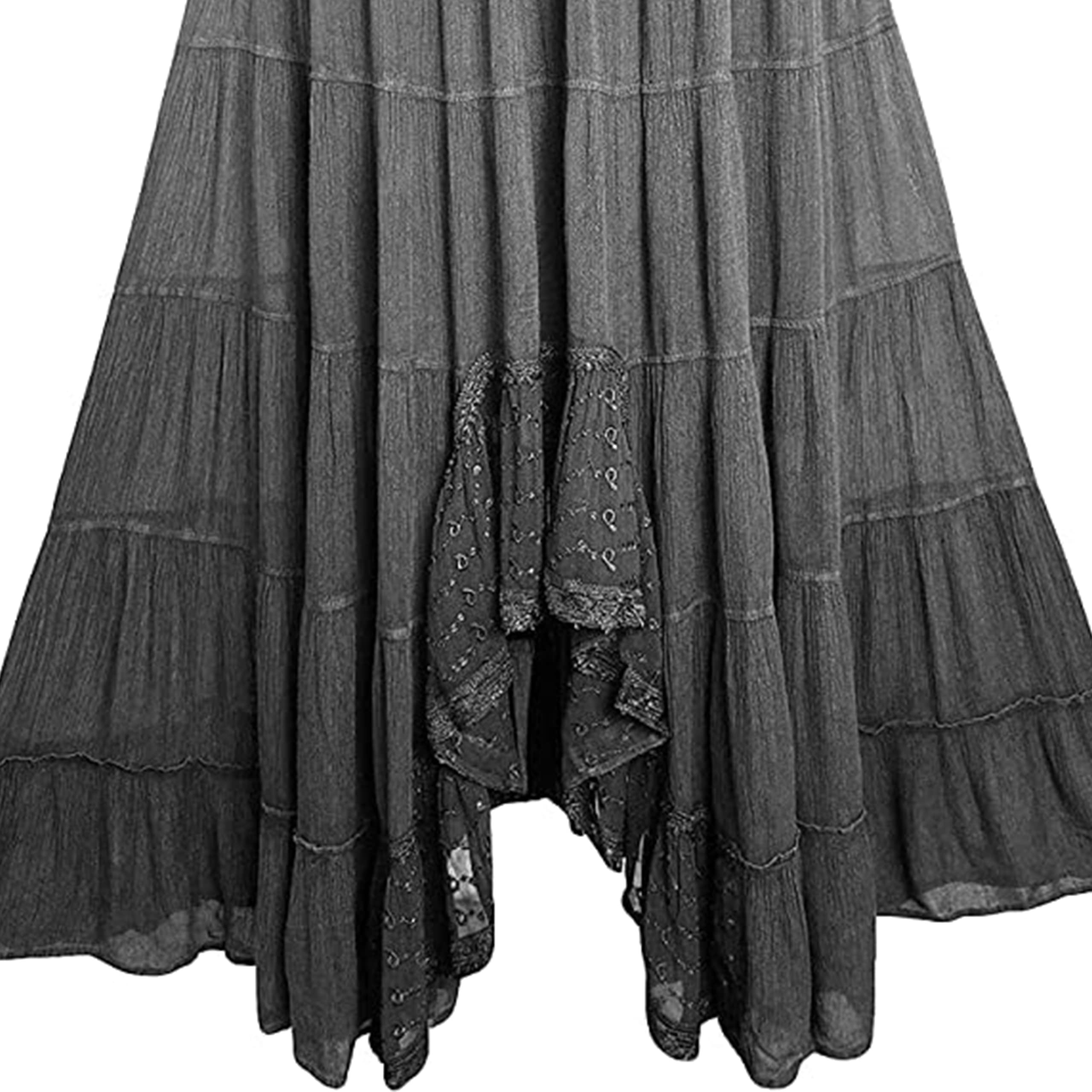 Agan Traders Women's 2025 Spring Floral Peasant Tiered Maxi Skirt - A-Line Flared High-Low Design with Elastic Waistband | Perfect for Beach, Vacation, Boho Outfits & Summer Dresses