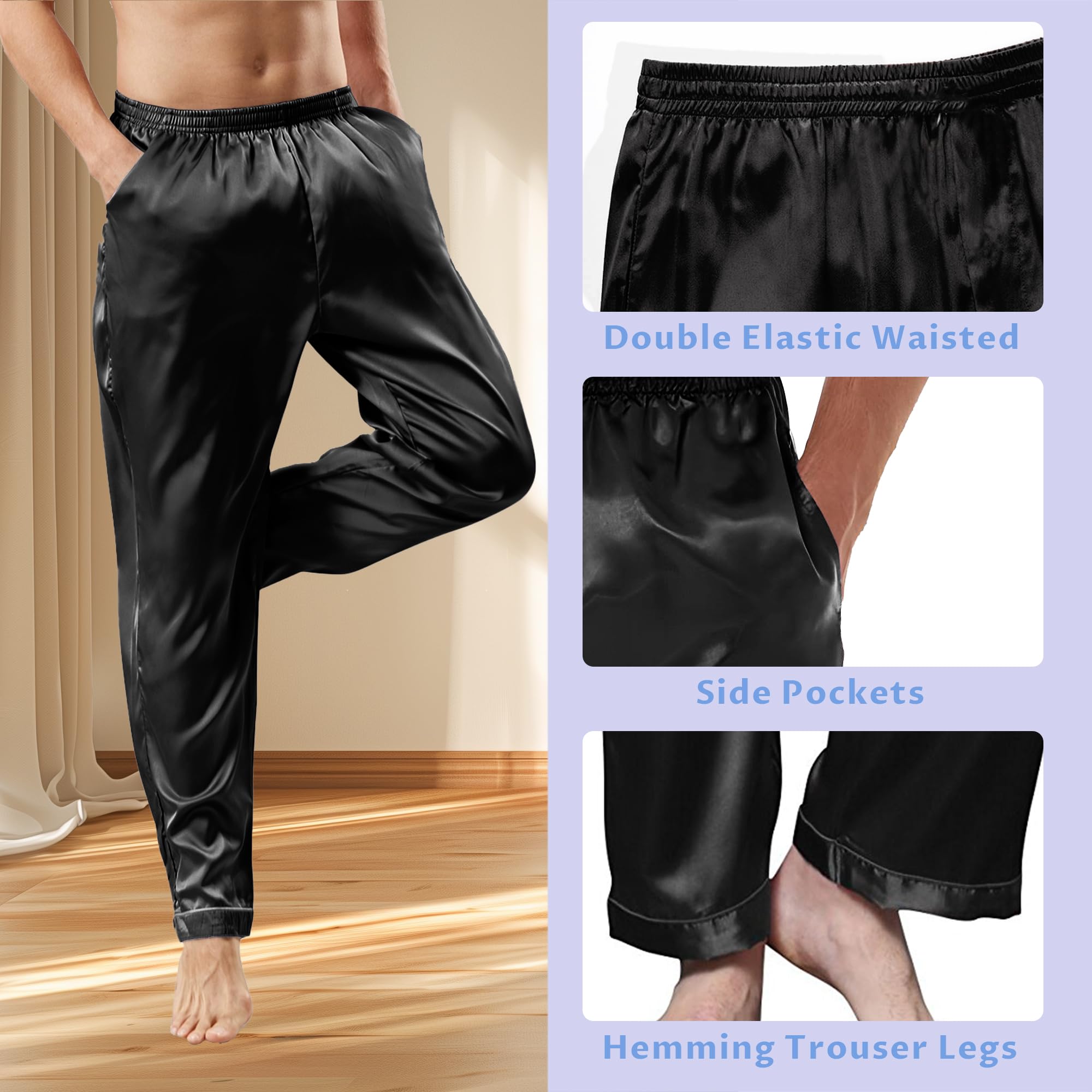 Premium 100% Mulberry Silk Pajama Pants for Men - Luxury Sleepwear, Comfortable Silk Loungewear & Pajama Bottoms for Relaxation, Travel & Home Wear