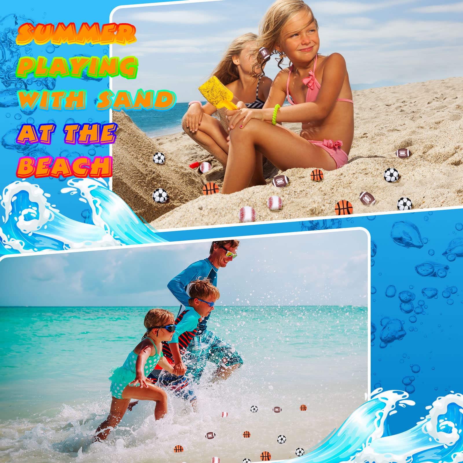 24-Pack Leyndo 2-Inch Water Absorbent Pool Balls - Soft Splash Toys for Swimming Pools, Beach Games & Kids Parties (Baseball, Football, Soccer Theme) - Perfect for Summer Water Play, Backyard Fun & Outdoor Activities