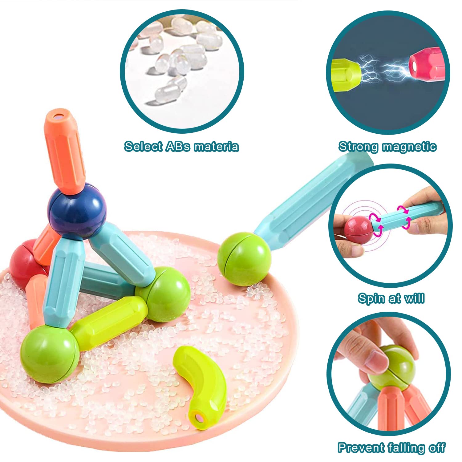 Luckynono Magnetic Ball Set - 52pcs STEM Educational Building Blocks Toys for Kids, Magic Ball & Wand, Colorful Stacking Toys for Creative Play - Perfect for Classroom, Home Learning & Birthday Gifts
