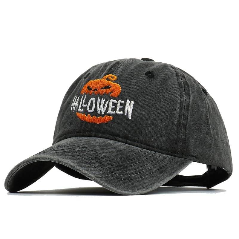 Vintage Embroidered Halloween Baseball Cap - Adjustable Ghost & Pumpkin Denim Hat for Men & Women | Perfect for Costumes, Parties & Spooky Outfits
