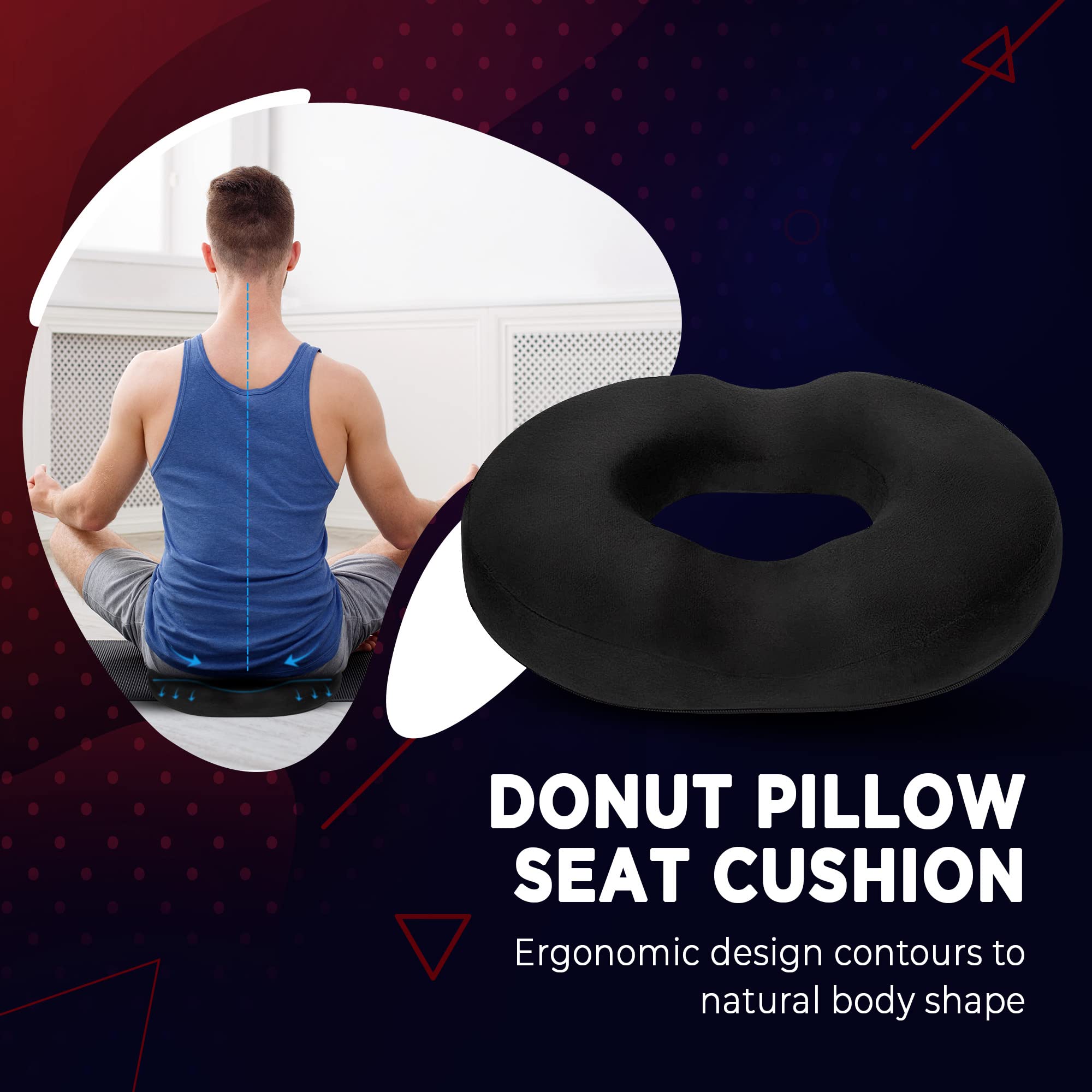 Orthopedic Donut Pillow Seat Cushion for Tailbone & Coccyx Pain Relief - Memory Foam Hemorrhoid & Sciatica Support - Ideal for Pregnancy, Postpartum, Surgery Recovery - Black (Perfect for Office Chairs, Car Seats & Wheelchairs)
