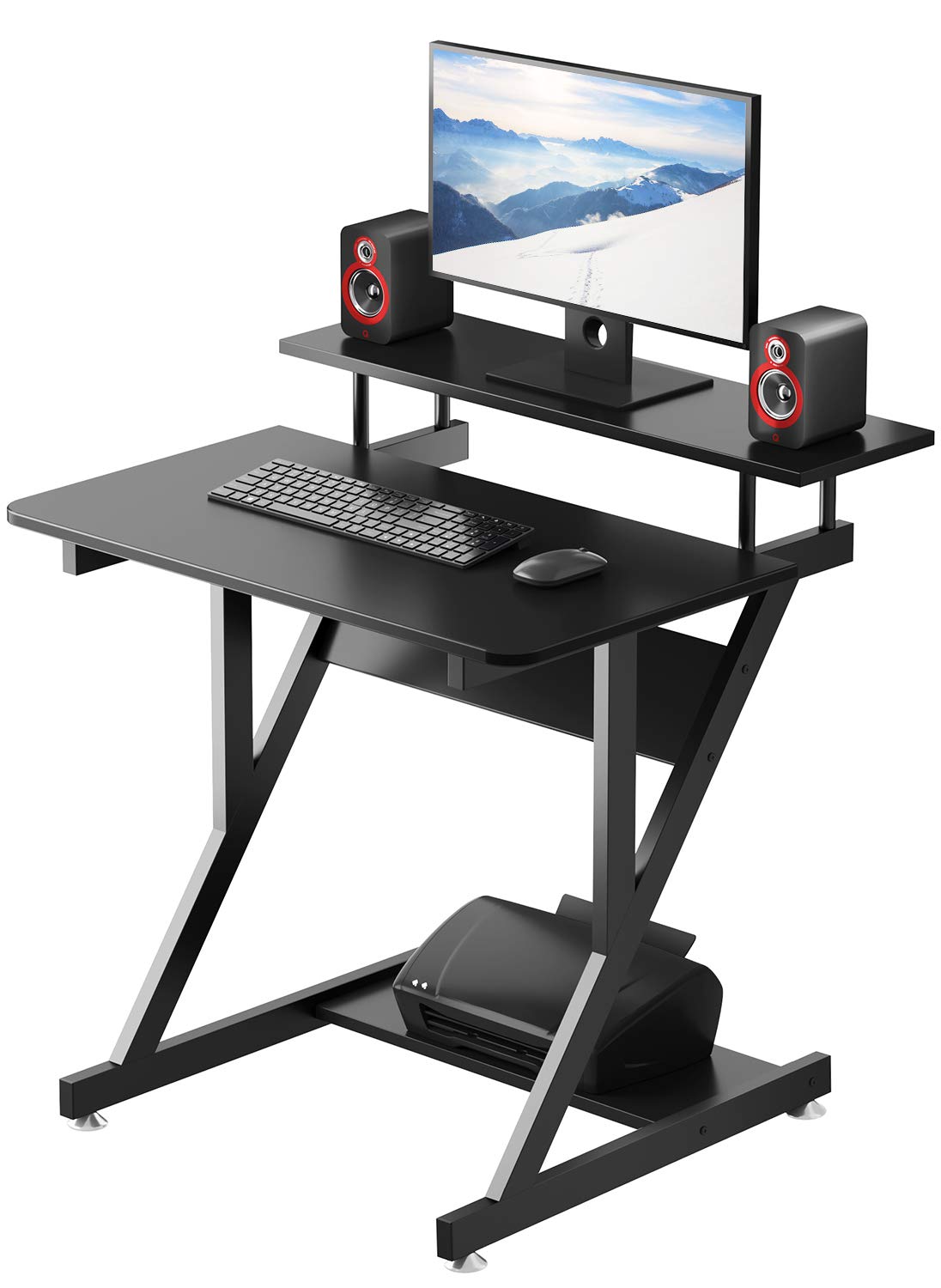 Dripex Compact Computer Desk for Small Spaces - 27.5 Inch Small Office Desk with 3-Tier Storage, Monitor Shelf & Bottom Shelves - Space Saving Workstation for Home Office, Dorm Room or Gaming Setup - Black