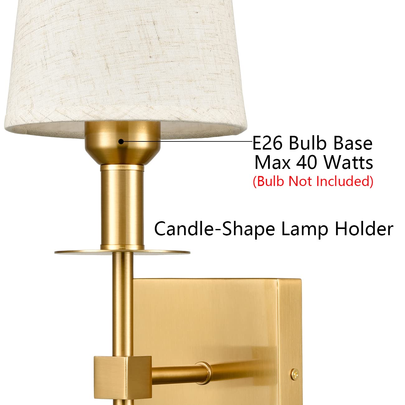 Modern Brass Plug-In Wall Sconces Set of 2 - Gold Wall Lights with Fabric Shade for Bedroom, Hallway, Bathroom & Living Room - Elegant Lighting for Home Decor and Ambient Illumination