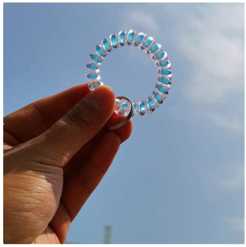 Iridescent Stretch Spiral Wrist Coil Keychain Holder - Pack of 5 Colorful Bracelets for Keys, Phone, Jewelry & Daily Essentials - Perfect for Home, Office, Gym & Travel Organization