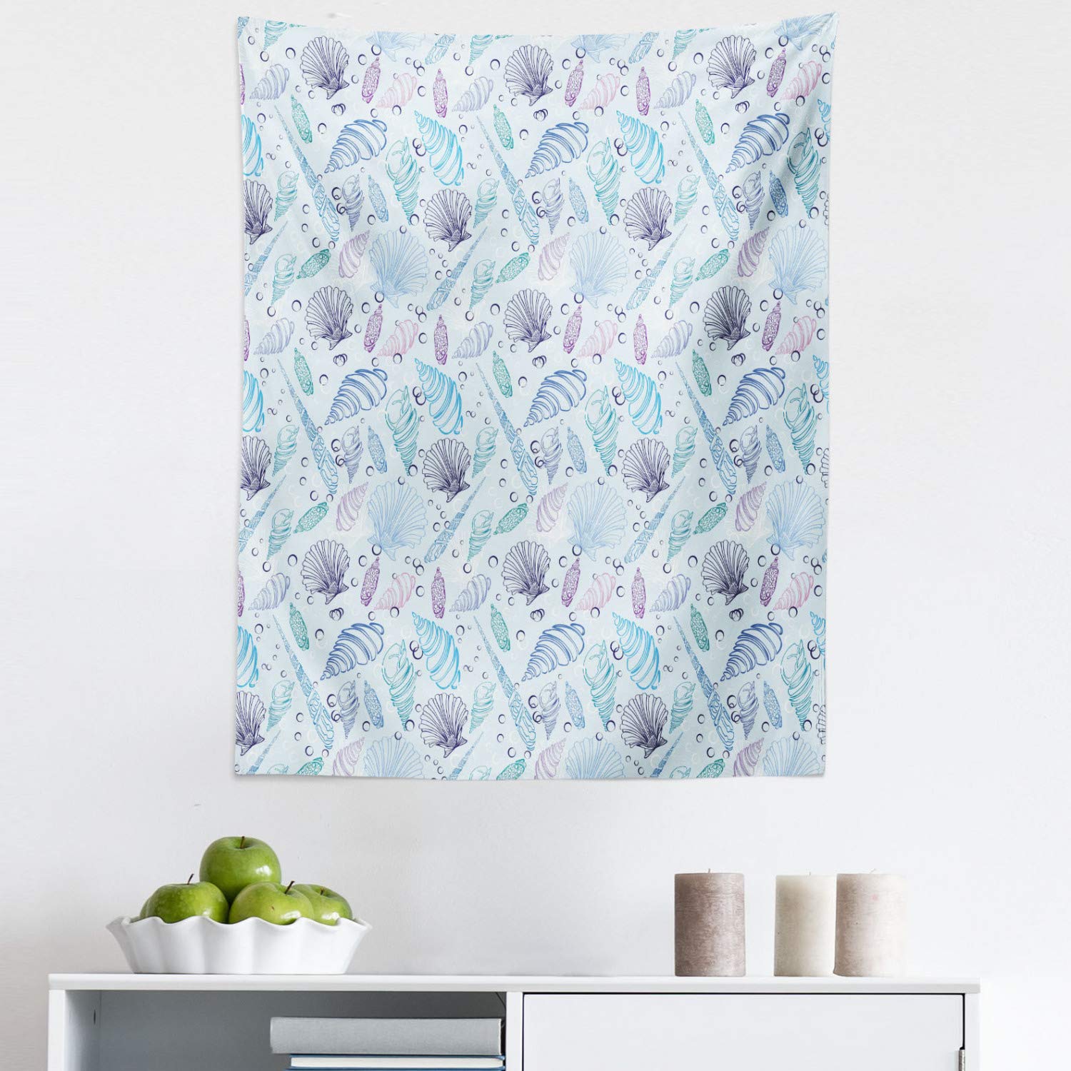 Ambesonne Nautical Tapestry - Sea Shell Underwater Bubbles Ocean Maritime Print Fabric Wall Hanging Decor for Bedroom, Living Room, Dorm - 23