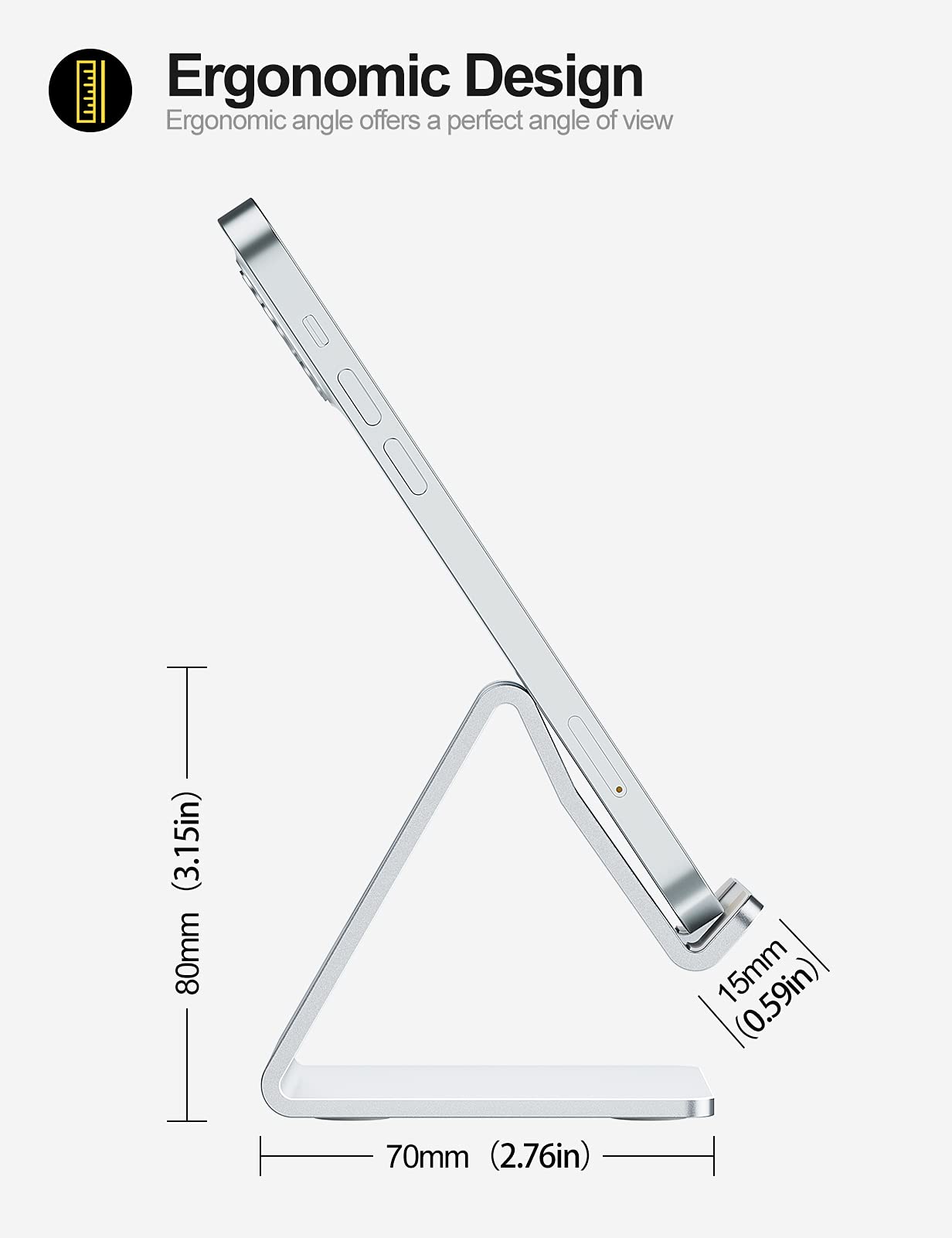 Premium Aluminum Phone Stand Holder - Universal Dock Cradle for iPhone 14/13/12/11 Pro/XS/XR/8/7/6 & Nintendo Switch - Stylish Silver Office Desk Accessory | Perfect for Work, Gaming & Video Calls