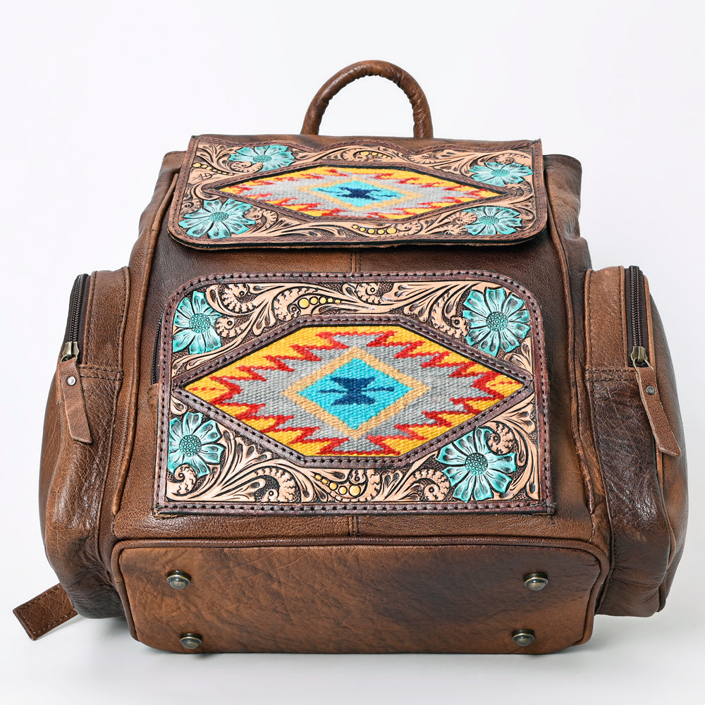 ADBG1150 American Darling Genuine Leather Women's Backpack - Western Hand Tooled Saddle Blanket Design, Handbag Purse for Cowgirl Style & Outdoor Adventures