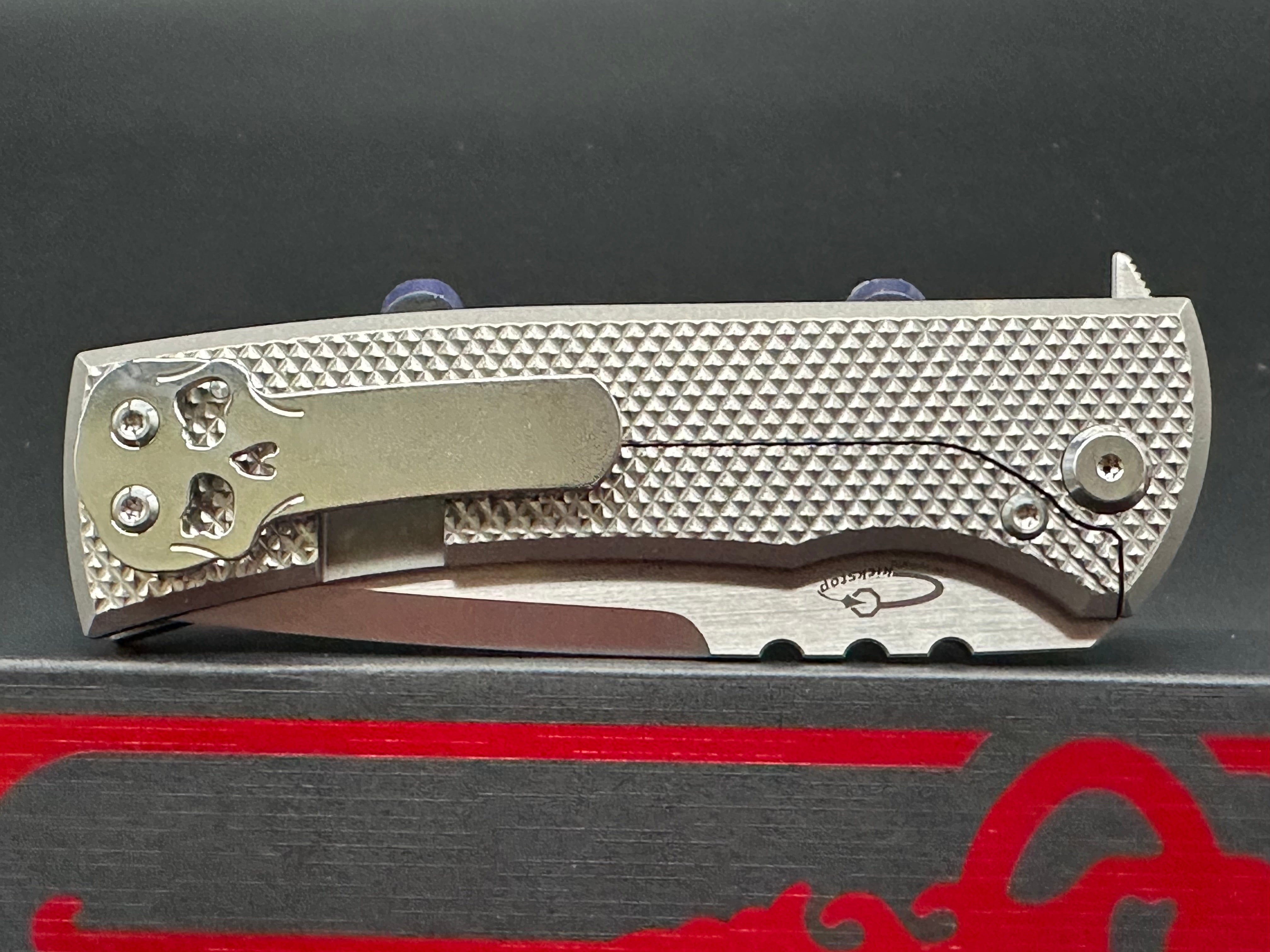 Chaves Knives Kickstop 229 Titanium Monochromatic Crosshatch Scales - Premium EDC Folding Knife for Outdoor, Camping & Everyday Carry