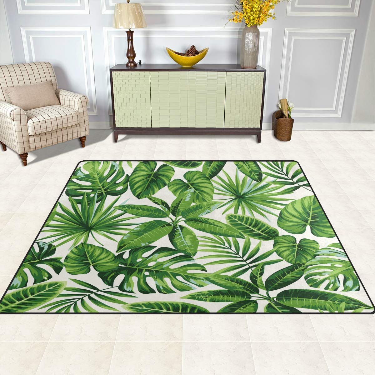 ALAZA Tropical Green Exotic Palm Leaves Area Rug - 7' x 5' Soft Floor Mat for Living Room, Bedroom, Dorm - Boho Home Decor & Nature Inspired Design