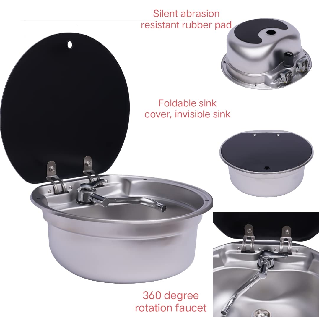 Stainless Steel Undermount Single Bowl RV Kitchen Sink with Foldable Faucet & Lid - Compact Drop-In Hand Wash Basin for Workstations, Campers, Boats, Bars & Mobile Homes | Perfect for Small Spaces & Outdoor Living