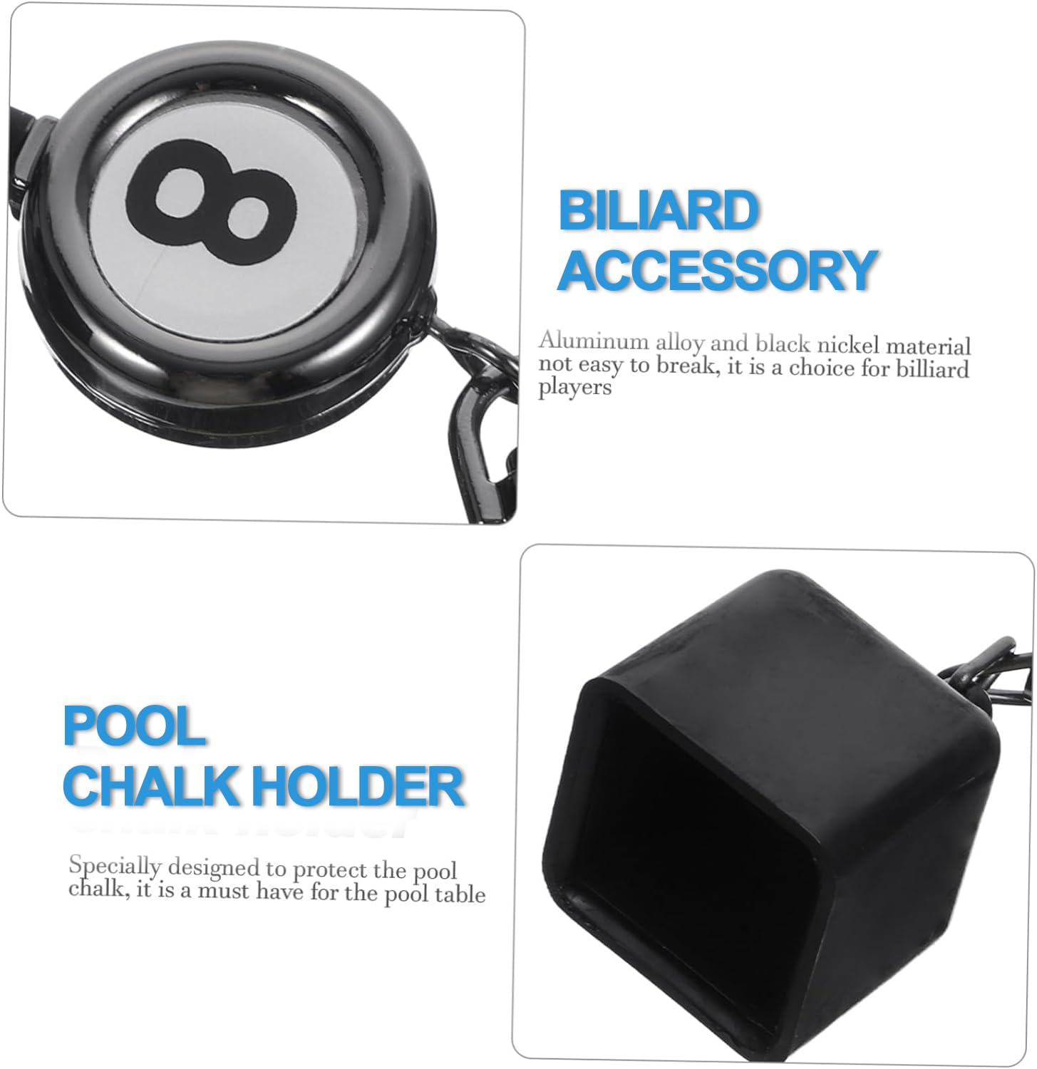 Portable Billiards Cue Chalk Holder with Key Ring - Lightweight Pool Cue Chalk Case with 50cm Retractable Cord - Perfect for Pool Players & Billiards Enthusiasts - Great for Bars, Game Rooms & Home Use