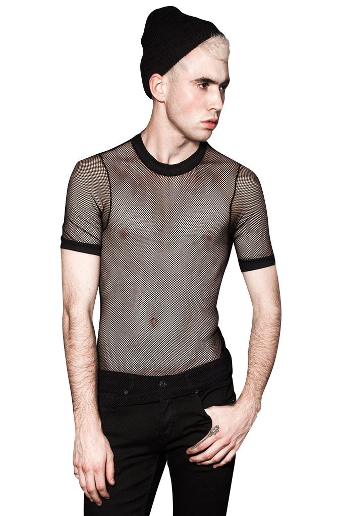 Men's Black Dragnet Fishnet T-Shirt - Gothic Punk Style Tee for Concerts, Halloween & Costume Parties