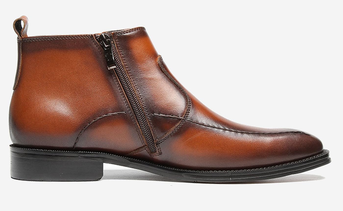 Santimon Men's Leather Chelsea Boots with Zipper - Ankle Dress Boots for Men in Black & Tan - Perfect for Office, Casual Wear & Night Out