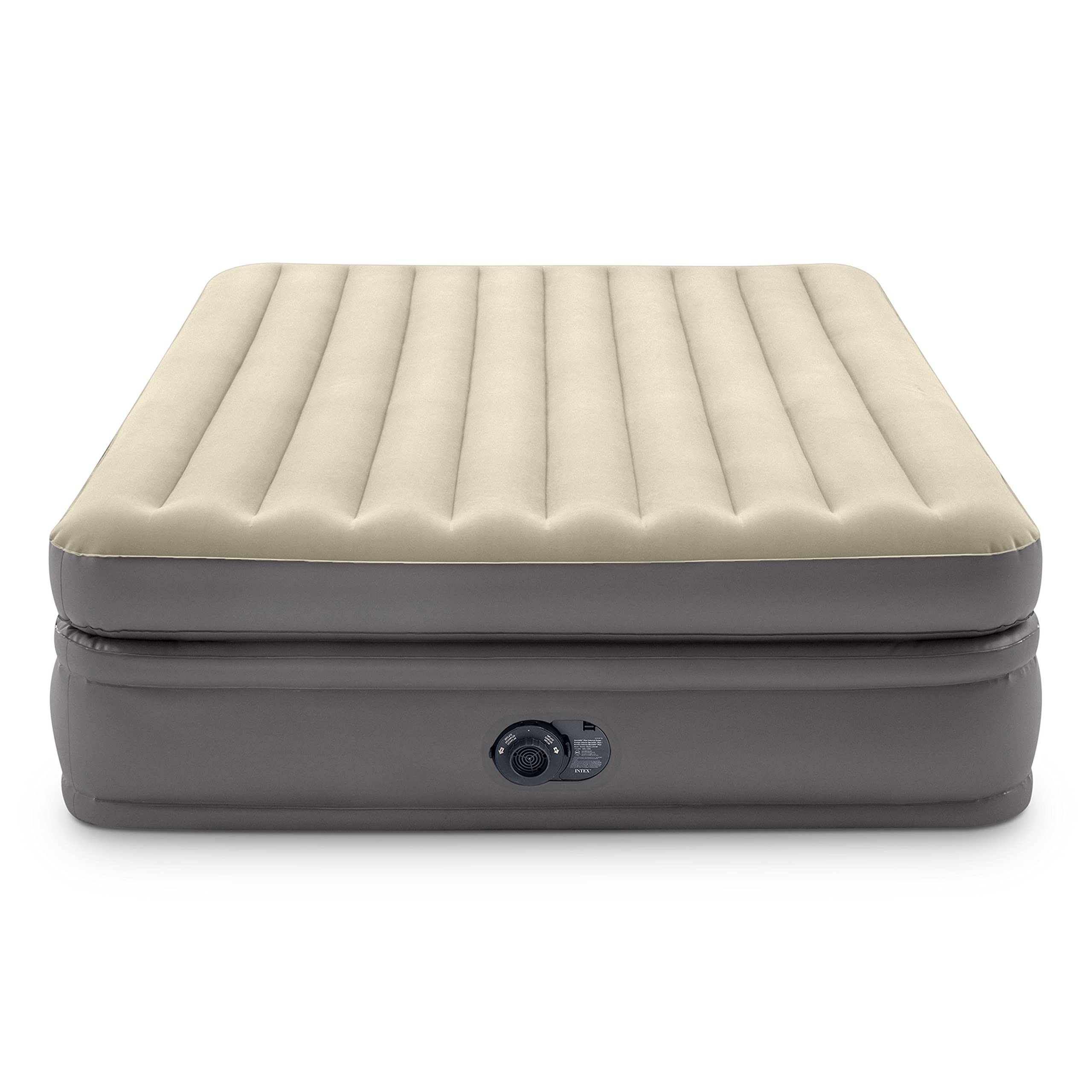 Intex 64163ED Queen Prime Comfort Elevated Air Mattress with Built-in Electric Pump - Fiber-Tech Construction - 20 Inch Height - 600lb Capacity - Perfect for Camping, Guest Beds & Home Use