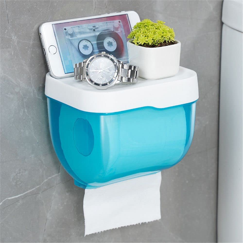 Waterproof Non-Drill Bathroom Paper Holder - Maxgoods Toilet Paper Roll Dispenser with Pumping Suction (Small, Blue) | Space-Saving Bathroom Organizer for Toilet, Kitchen & RV