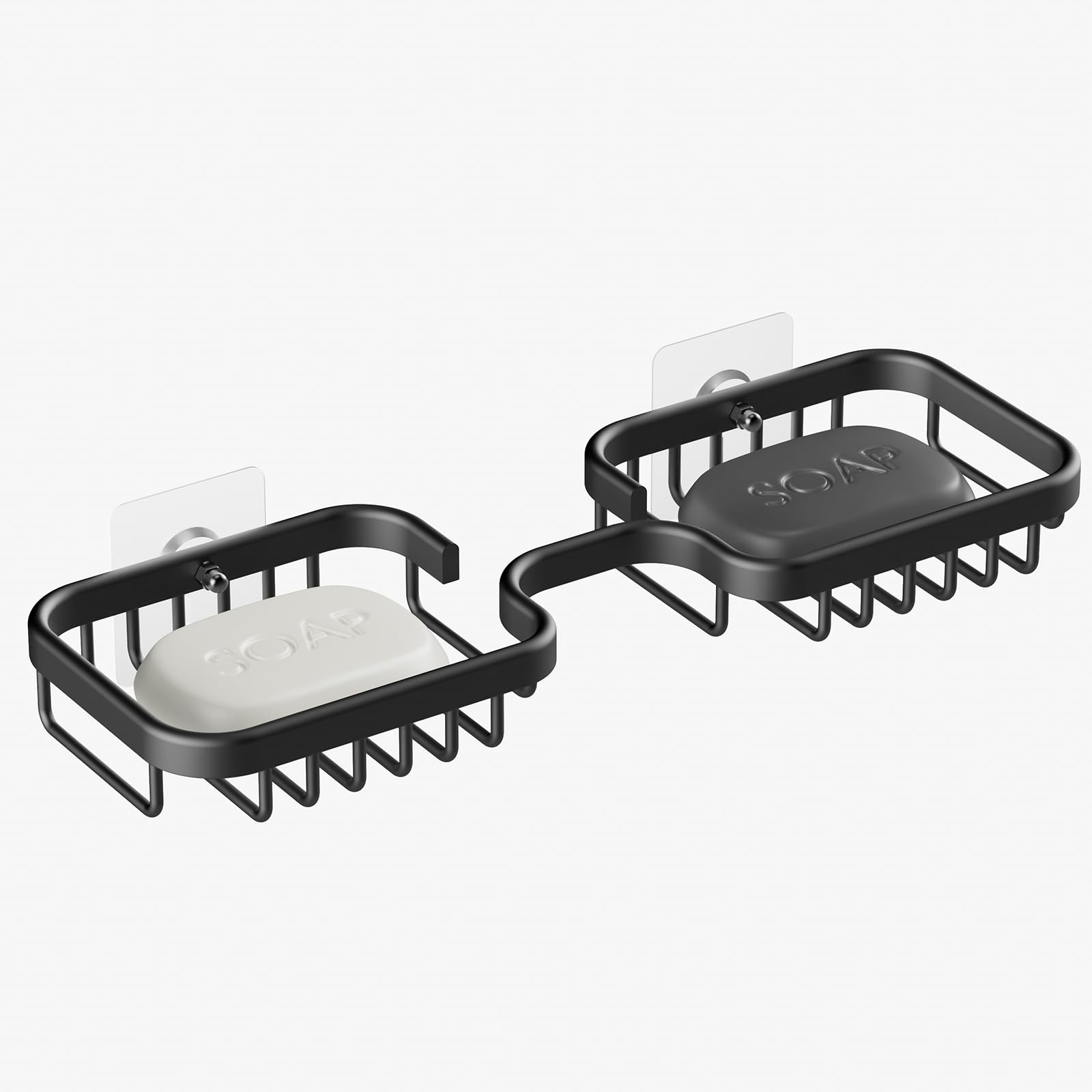 2-Pack Rustproof Aluminum Soap Dish Holder for Shower Wall - No Drill Installation, Square Bathroom Soap Tray & Kitchen Sponge Holder (Black) | Perfect for Showers, Bathtubs, and Sink Areas