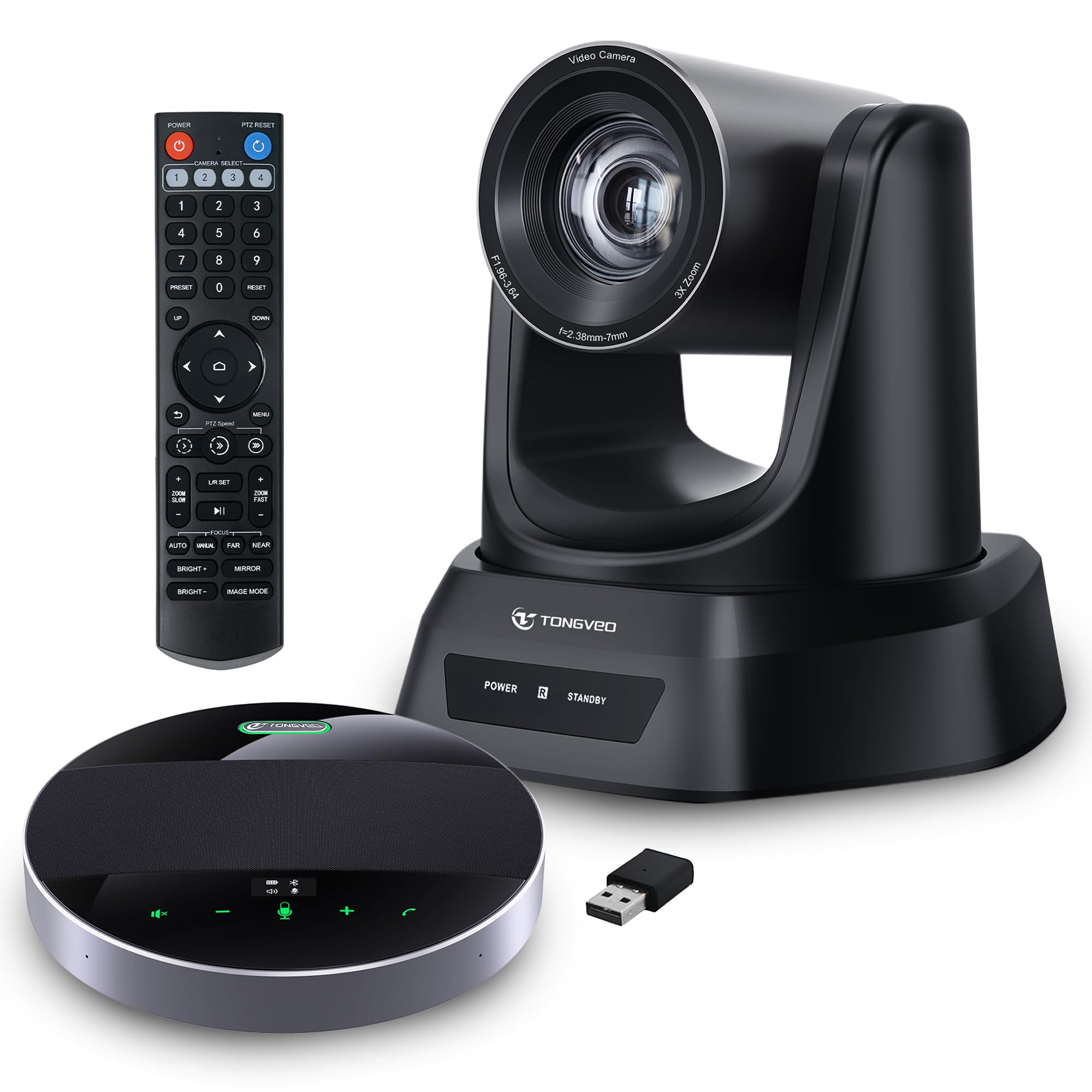 TONGVEO 3X Conference Room Camera System - 1080P 60FPS USB 3.0 PTZ Webcam with 3X Optical Zoom & Wireless Bluetooth Speakerphone - Compatible with Zoom, OBS, Skype, Teams - Ideal for Video Conferencing, Online Meetings, Webinars, and Remote Work