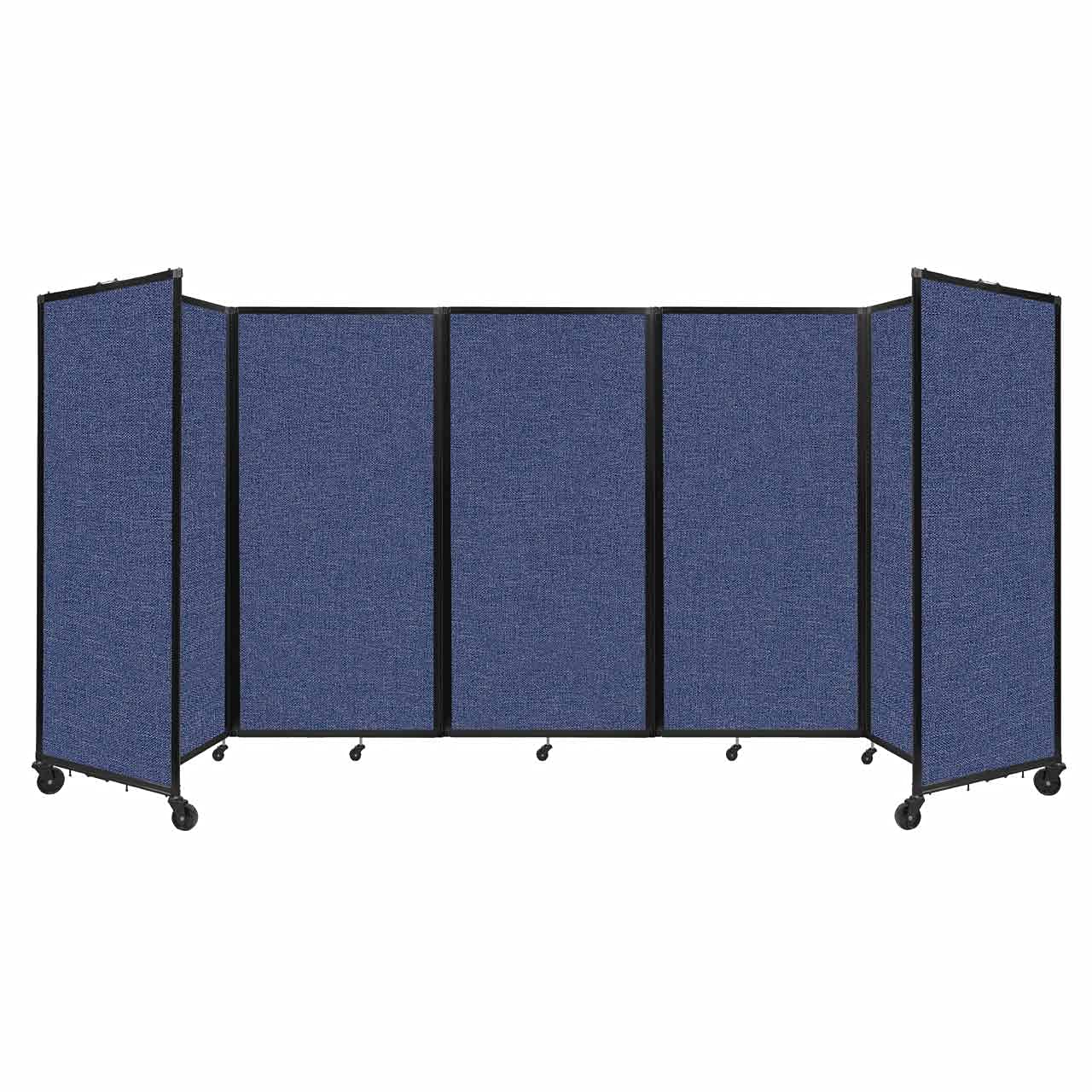 Versare 360° Portable Room Divider - 5-Panel Freestanding Office Partition with Locking Wheels | 14' x 6' Blue Fabric Screen | Temporary Wall Separator for Home, Office & Event Spaces | Room Divider for Privacy, Workspace & Room Organization