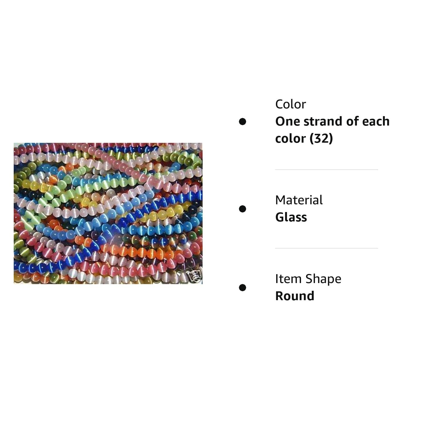 Premium 10mm, 8mm & 6mm Cat's Eye Bead Strands - Grade A Fiber Optic Glass Beads for Jewelry Making (32 Vibrant Colors) - Perfect for Bracelets, Necklaces & DIY Craft Projects