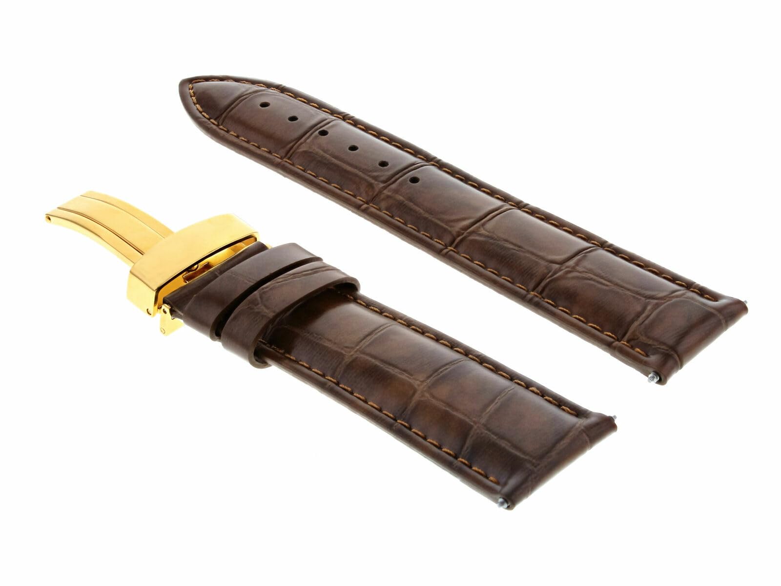 22mm Genuine Leather Watch Band Strap with Gold Deployment Clasp - Compatible with Citizen Eco-Drive Watches - Light Brown Replacement Strap for Men & Women - Perfect for Business, Casual & Formal Occasions