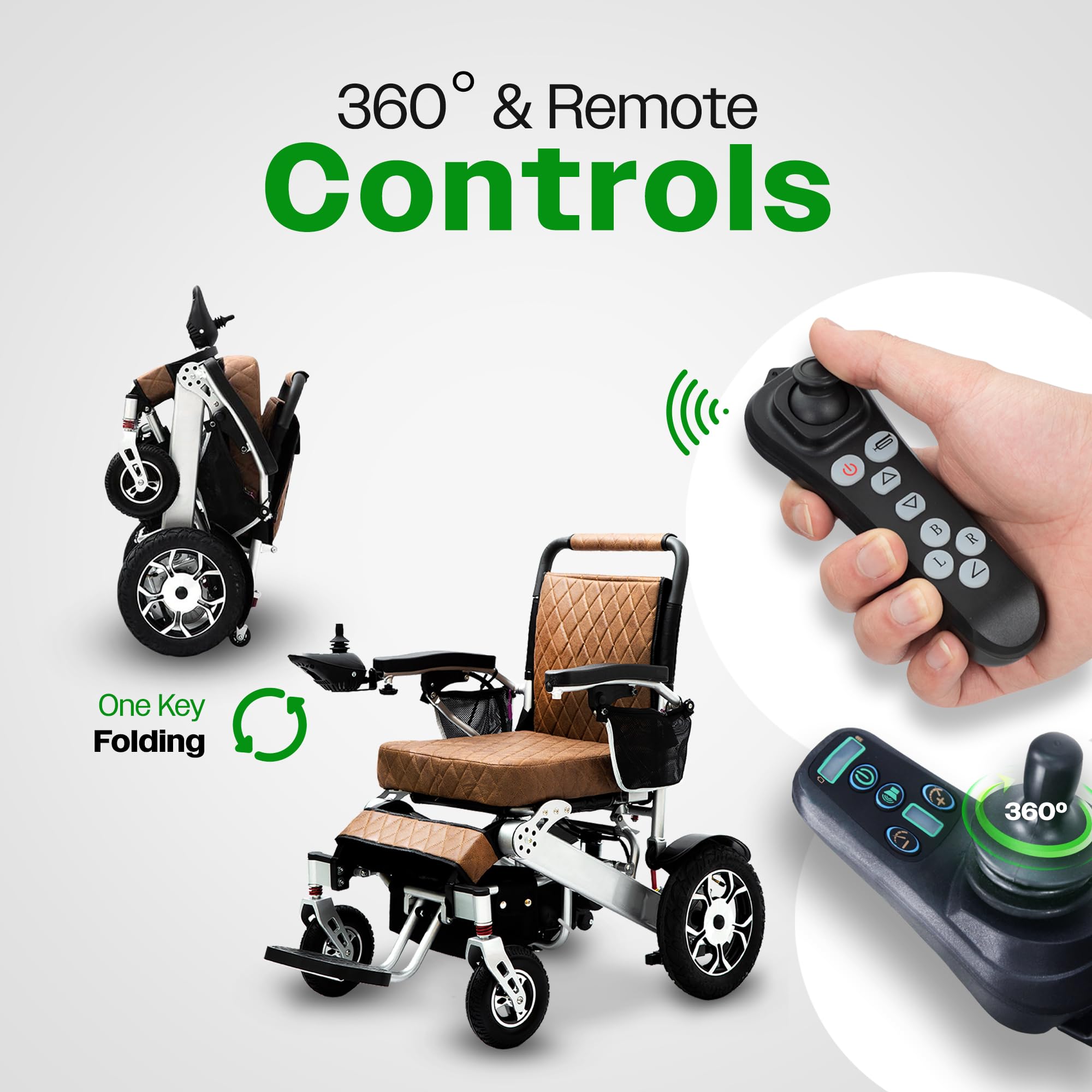 Culver Mobility Wolf Electric Wheelchair for Adults - All Terrain Lightweight Foldable Power Wheelchair with Remote Control - XL Comfortable Motorized Mobility Scooter for Indoor/Outdoor Use (Brown)