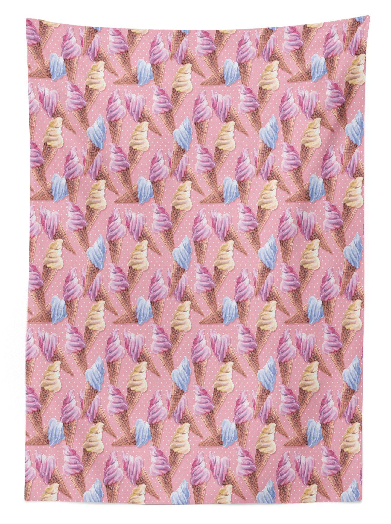 Ambesonne Watercolor Ice Cream Print Outdoor Tablecloth - Washable Picnic Table Cover 58x104 Inches in Pale Pink, Blue & Sand Brown - Perfect for Summer BBQs, Beach Parties & Garden Dining
