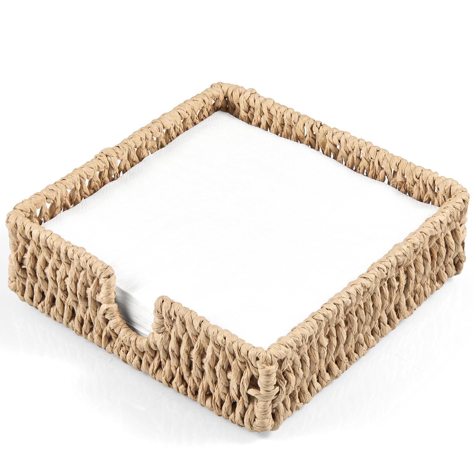 Woven Paper Rope Napkin Holder - Square Wicker Napkin Basket & Serving Tray for Kitchen, Dining Table - Boho Home Decor Accessories (Perfect for Dinner Parties, Restaurants & Farmhouse Style Decor)