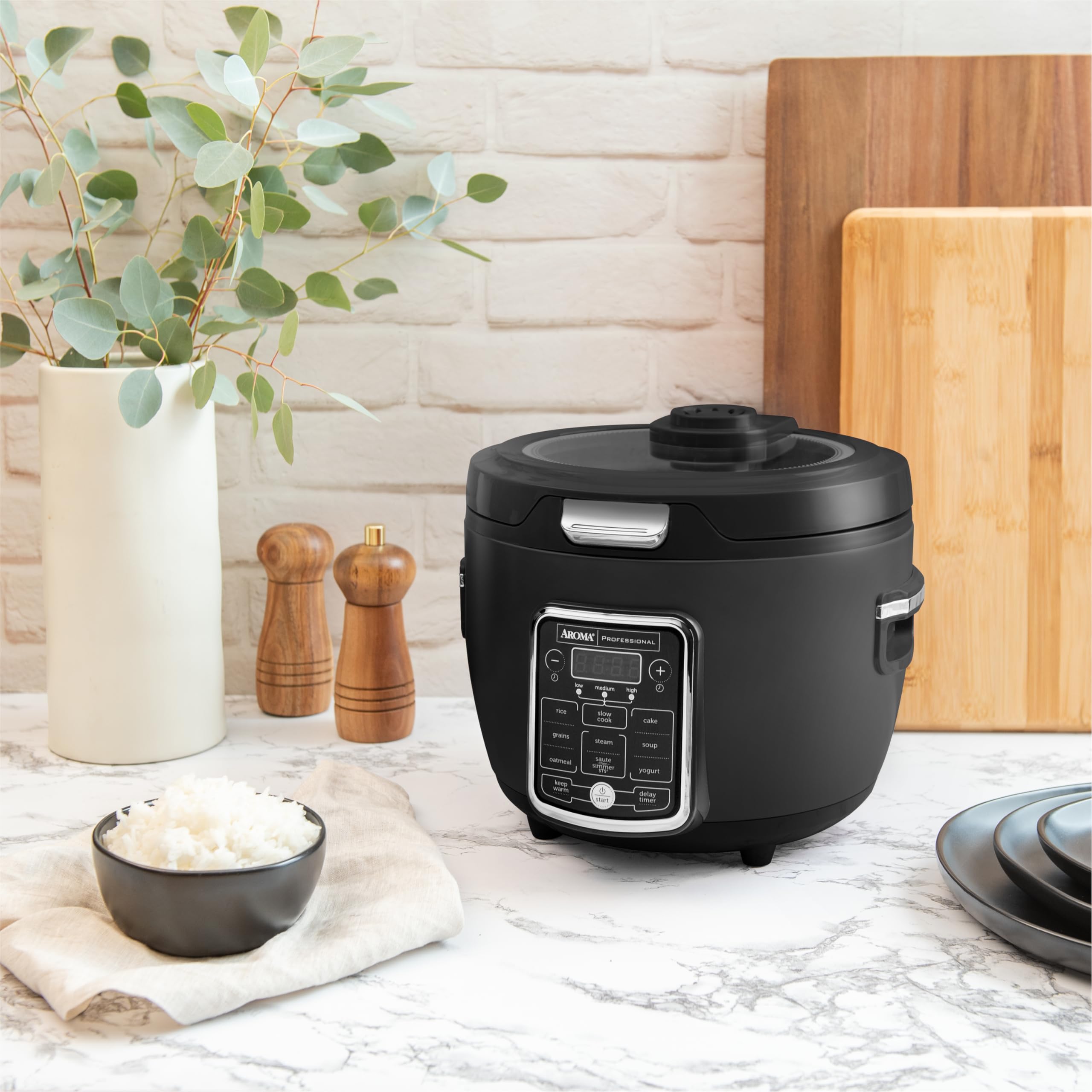 Aroma Professional ARC-1230B 10-Cup Uncooked/20-Cup Cooked Rice Cooker & Slow Cooker with Saute, Steam, Timer - Perfect for Meal Prep, Family Dinners & Healthy Cooking (Black)