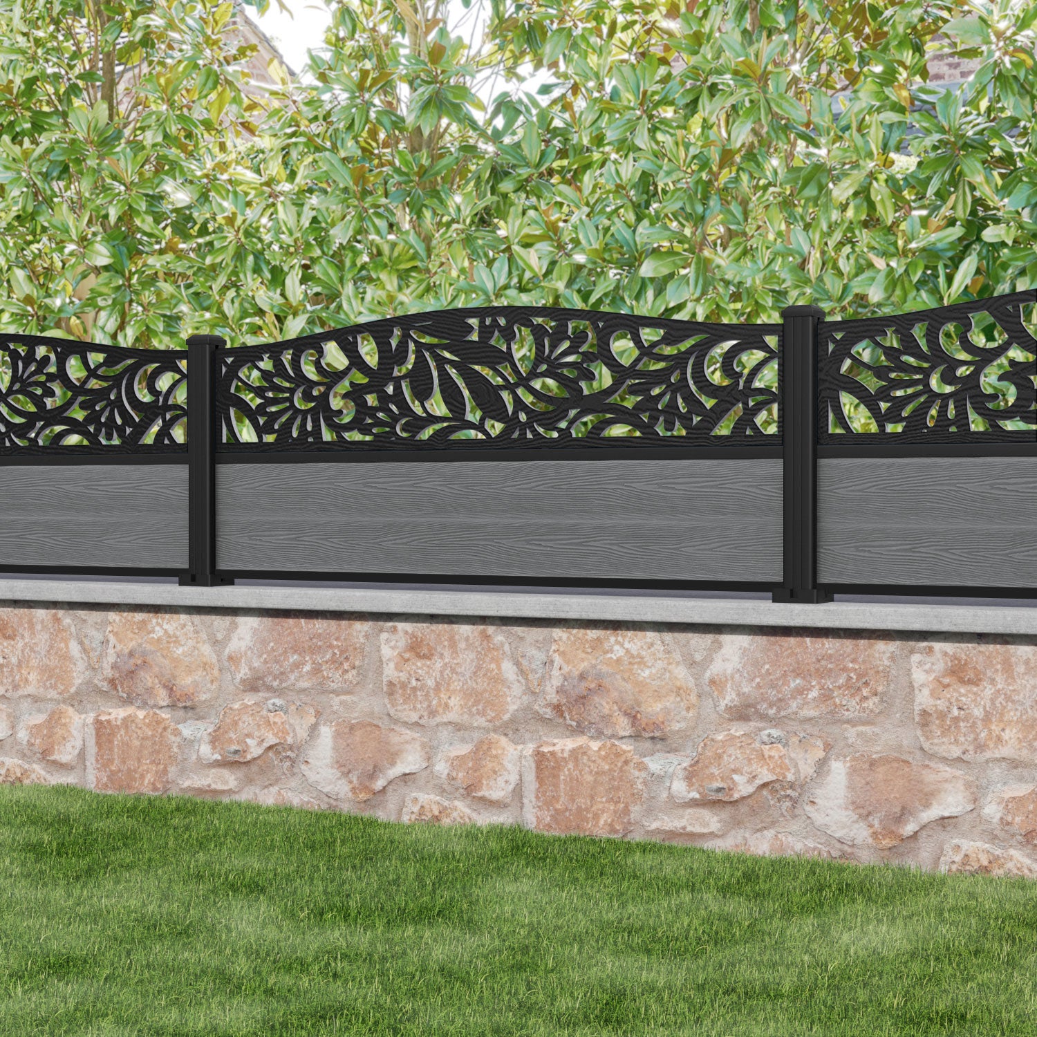 Classic Heritage Curved Top Fence Panel - Mid Grey - Durable Aluminum Posts for Garden, Backyard & Outdoor Privacy Fencing