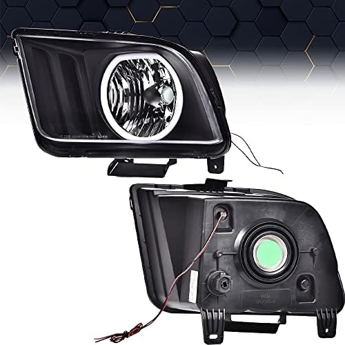 PIT66 LED Headlights for 2005-2009 Ford Mustang - High Brightness Headlamp Assembly with Clear Lens & Black Housing (Driver & Passenger Side) - Perfect for Night Driving and Off-Road Adventures