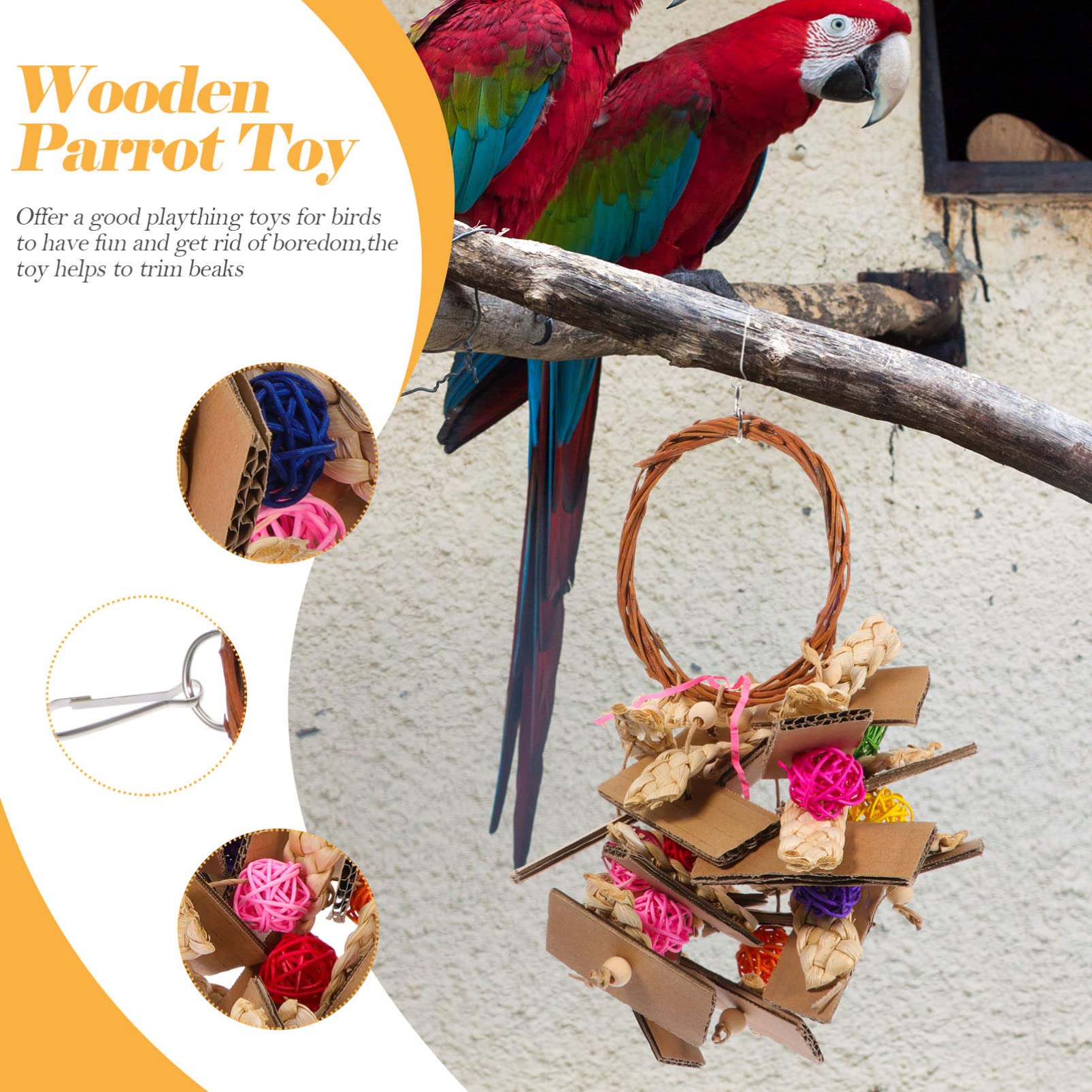 Durable Wooden Parrot Chewing Toy for Pet Birds - Natural Grinding & Biting Toy for Parakeets, Cockatiels, Macaws - Cage Accessories for Stress Relief & Beak Care | Perfect for Playtime & Mental Stimulation