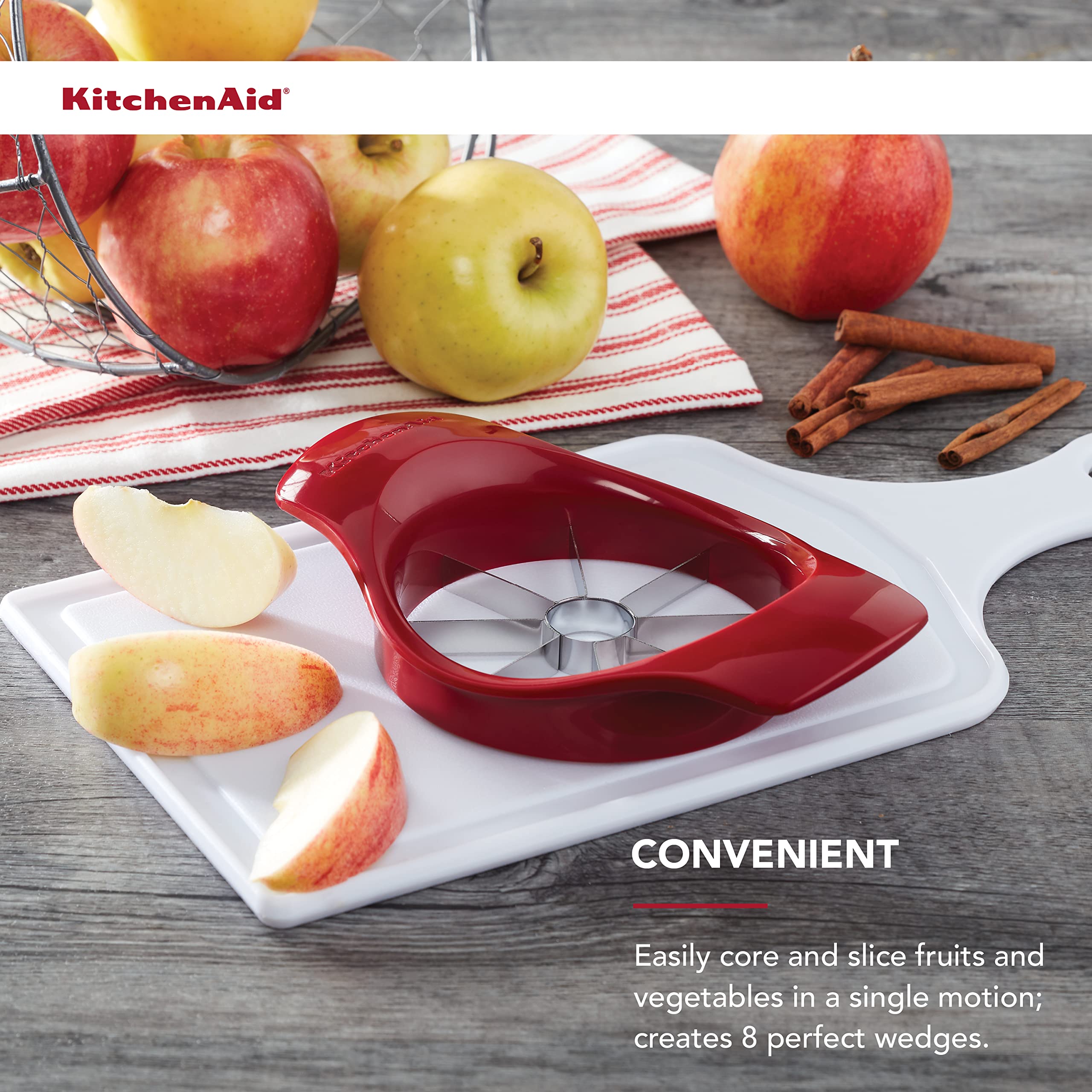 KitchenAid Classic Fruit Slicer - Red | Easy Apple, Orange & Lemon Cutter | Perfect for Smoothies, Salads & Healthy Snacks | Durable Kitchen Gadget for Home & Restaurant Use