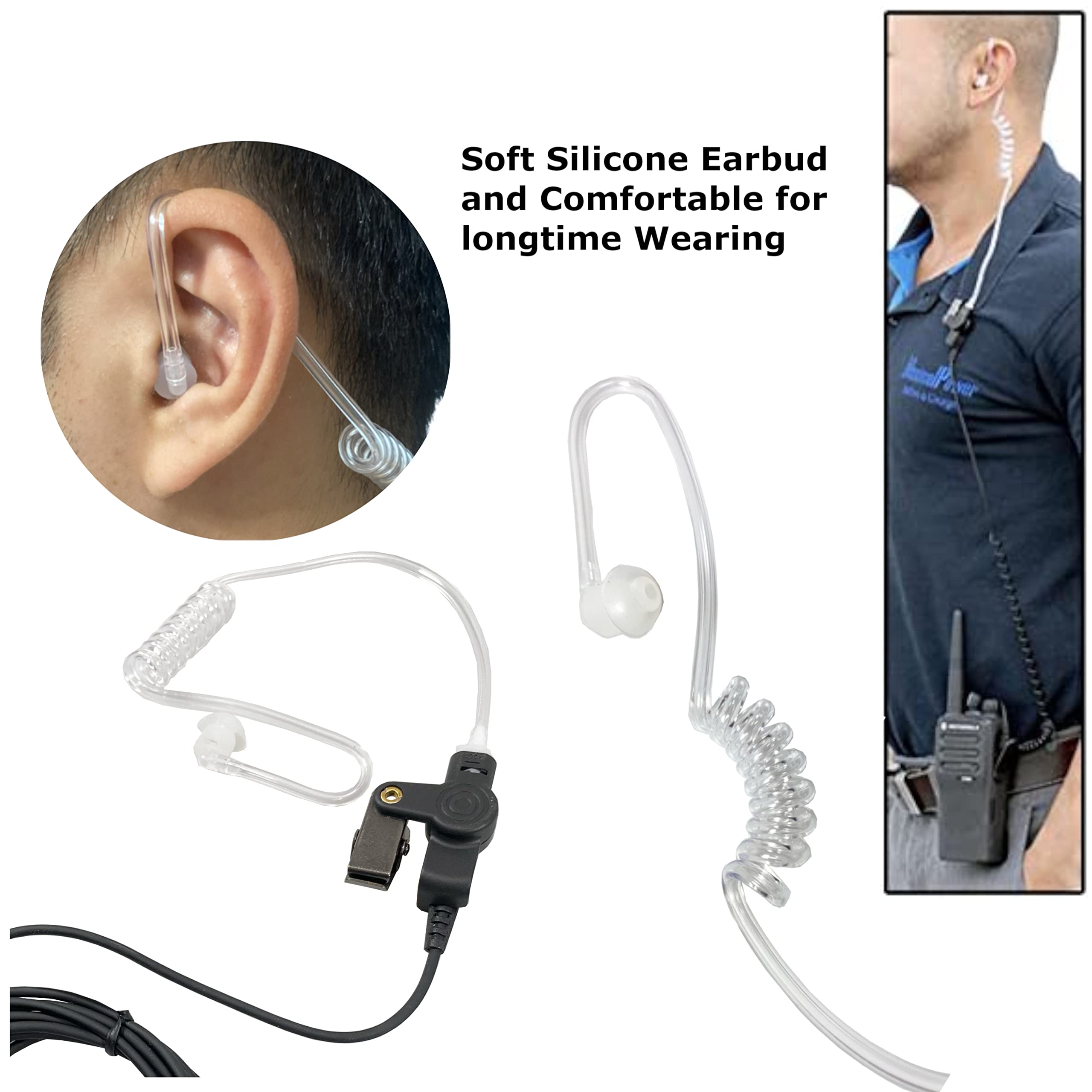 MaximalPower Replacement Acoustic Tube Earpiece Headset for Motorola Radios XPR6500 XPR6550 XPR6580 APX7000 APX6000 | Durable Single Wire Earpiece with Reinforced Cable & Headset Mic for Two Way Radios (2 Pack) - Perfect for Security, Construction & Emergency Communication