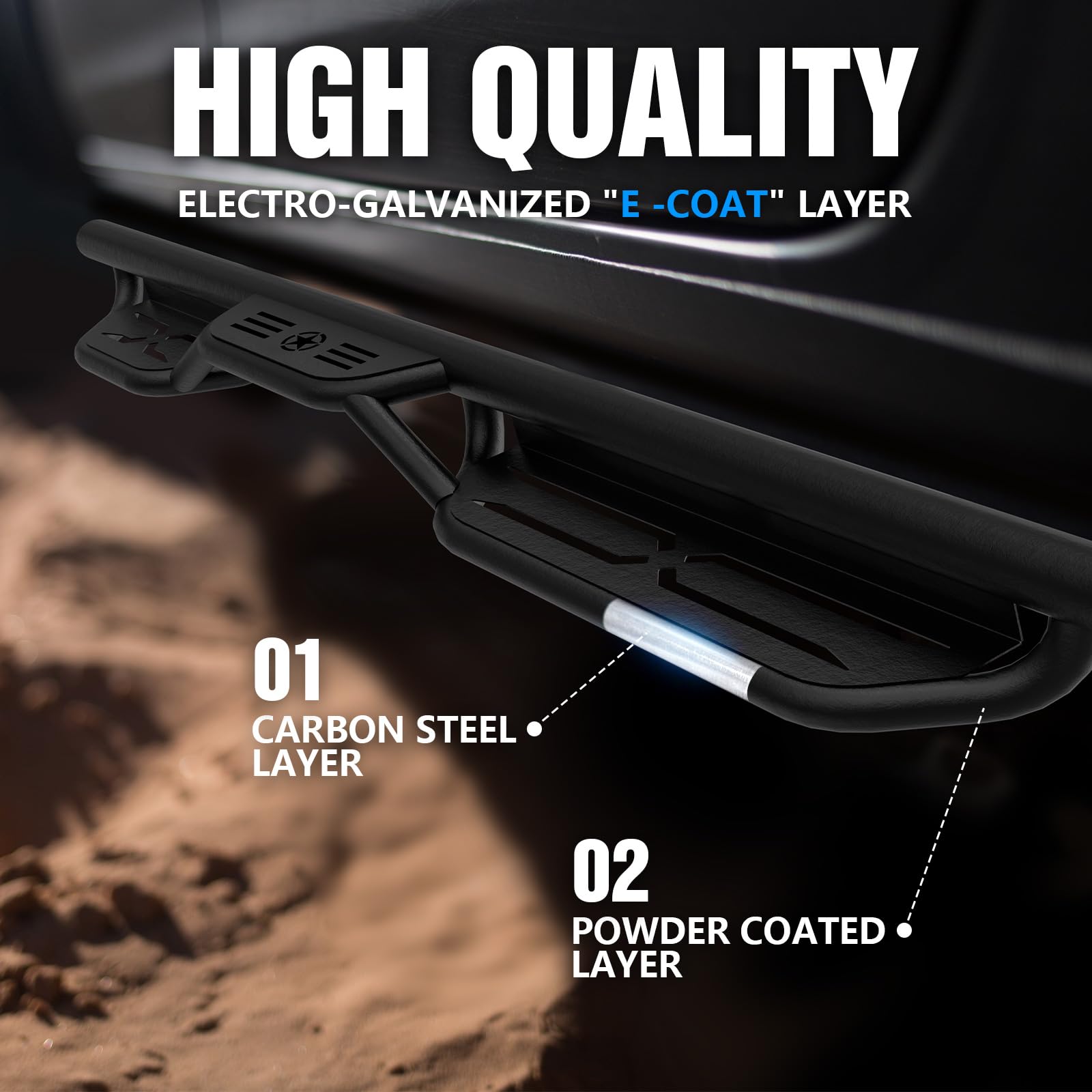 Heavy-Duty Running Boards Side Steps for 2021-2025 Ford Bronco 4 Door (Excluding Sport Model) - 2-Step Design Nerf Bars with Anti-Slip Step Plates & Rock Slider Rails | Perfect for Off-Roading, Camping & Daily Use