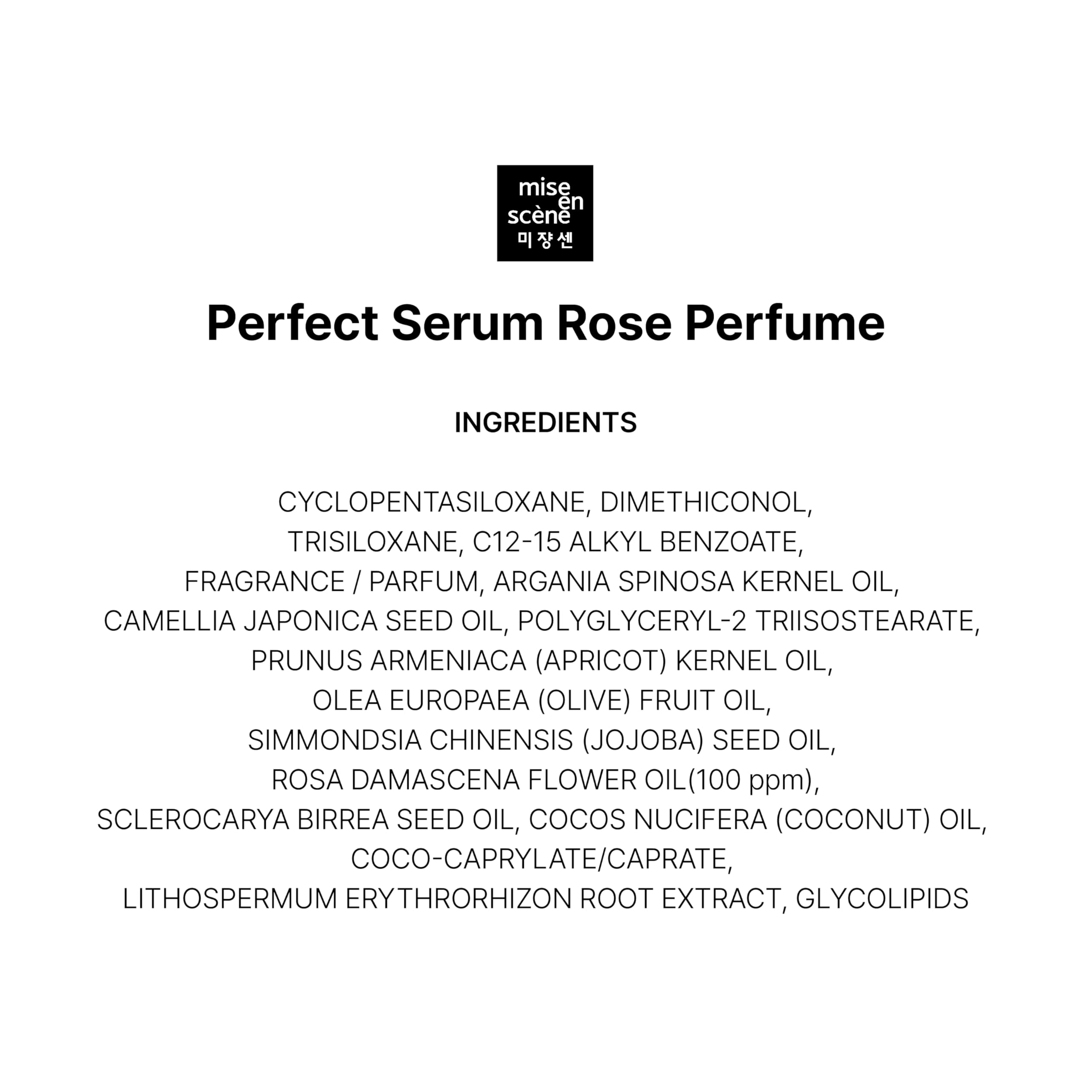 Mise En Scene Perfect Rose Perfume Serum - Korean Hair Essence with Natural Rose Fragrance & Argan Oil for Damaged Hair Repair, 2.7 fl oz | Hydrating Leave-in Treatment for Dry, Frizzy Hair | Daily Hair Care & Styling Essential