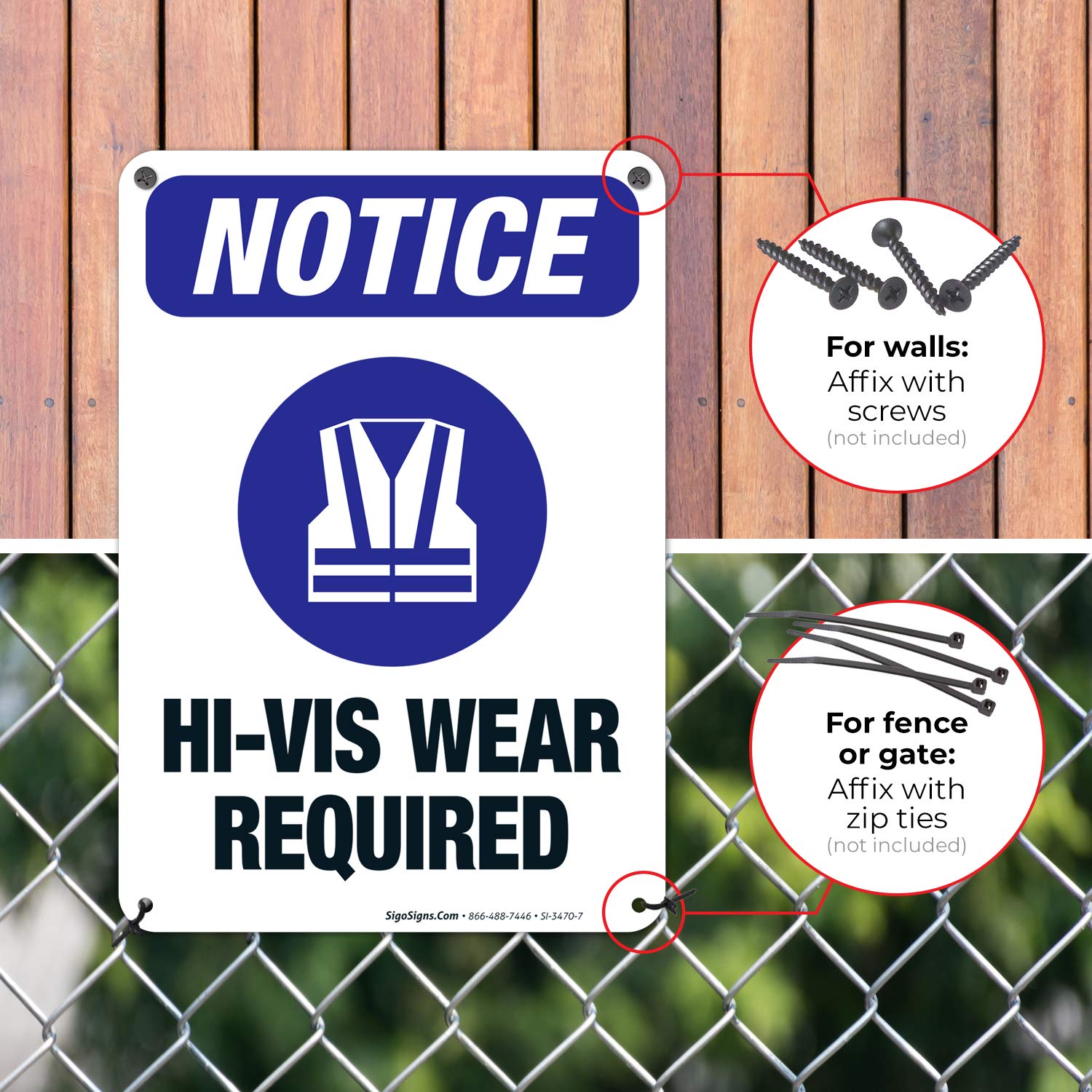 Hi-Vis Wear Required OSHA Sign - 10x7 Inches, Rust-Free .040 Aluminum, Fade-Resistant for Indoor/Outdoor Use - Made in USA - Perfect for Construction Sites, Warehouses & Safety Zones