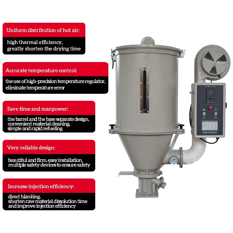 55LBS Hopper Plastic Dryer Machine for PP PE PVC - 220V Industrial Plastic Drying System with Temperature Control | Perfect for Injection Molding, 3D Printing & Plastic Recycling Workshops