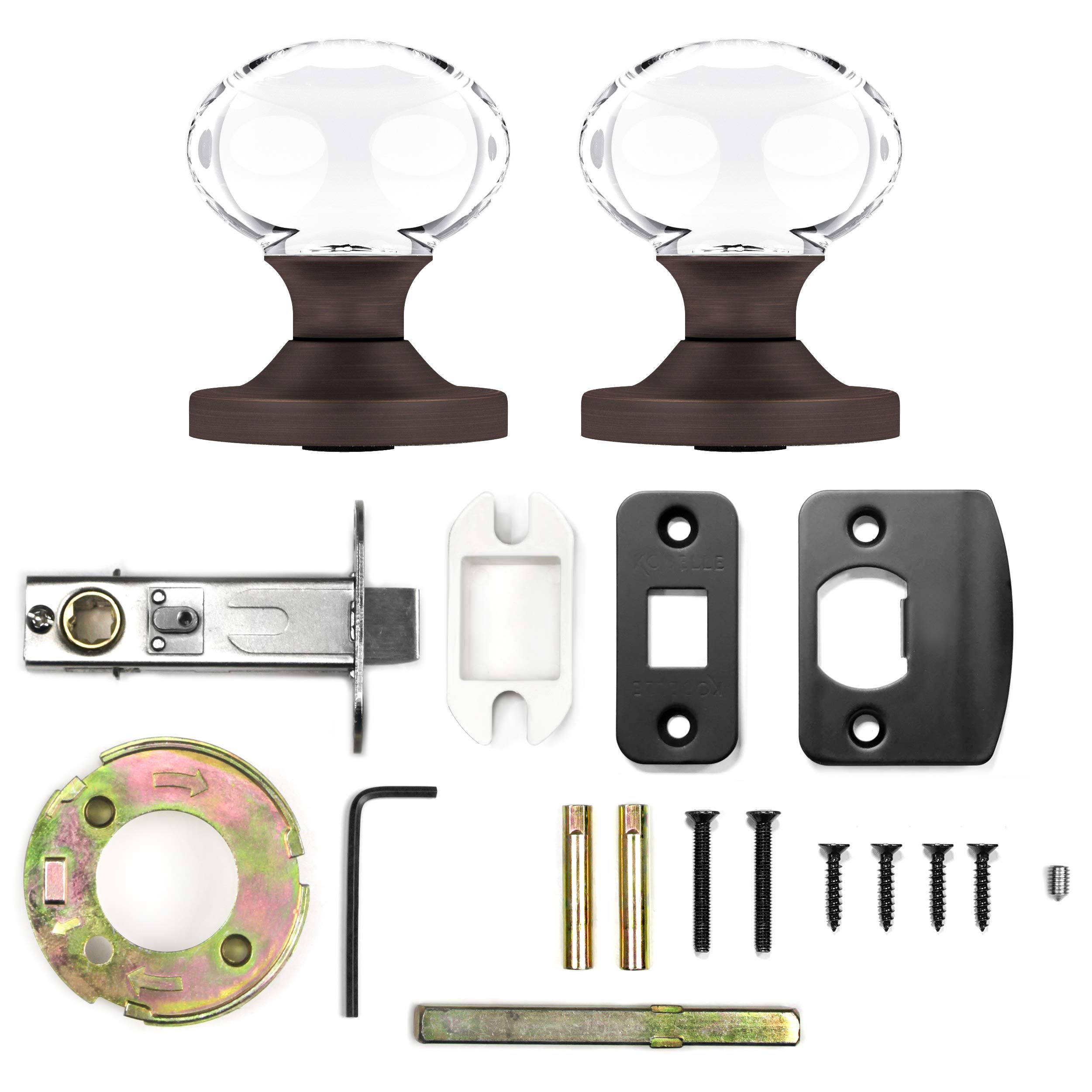 10 Pack Venetian Bronze Crystal Oval Egg Door Knobs with Round Rosettes - Elegant Upgrade for Bedroom, Bathroom & Closet Doors