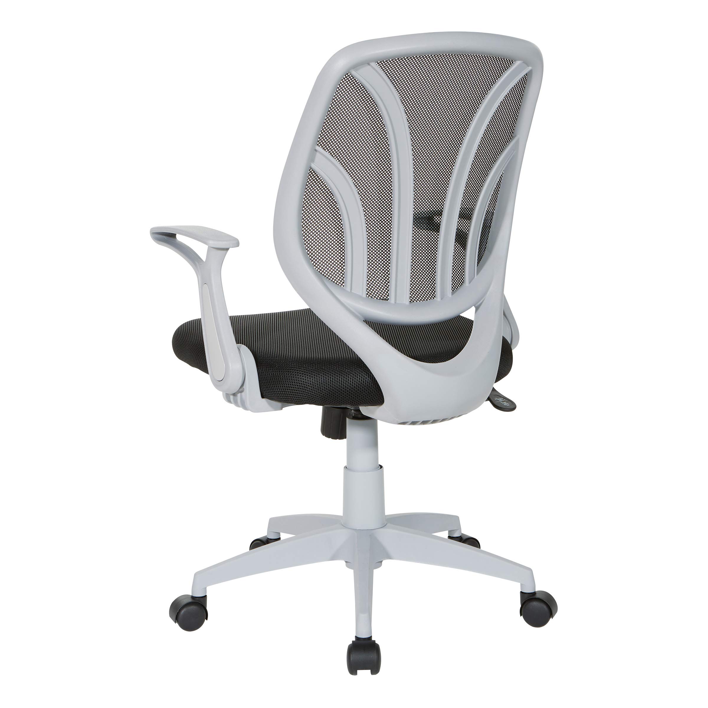 Office Star Screen Back Office Task Chair with Built-in Lumbar Support & Flip Arms - Ergonomic Black Mesh Chair with Grey Frame for Home Office, Workstation & Conference Rooms