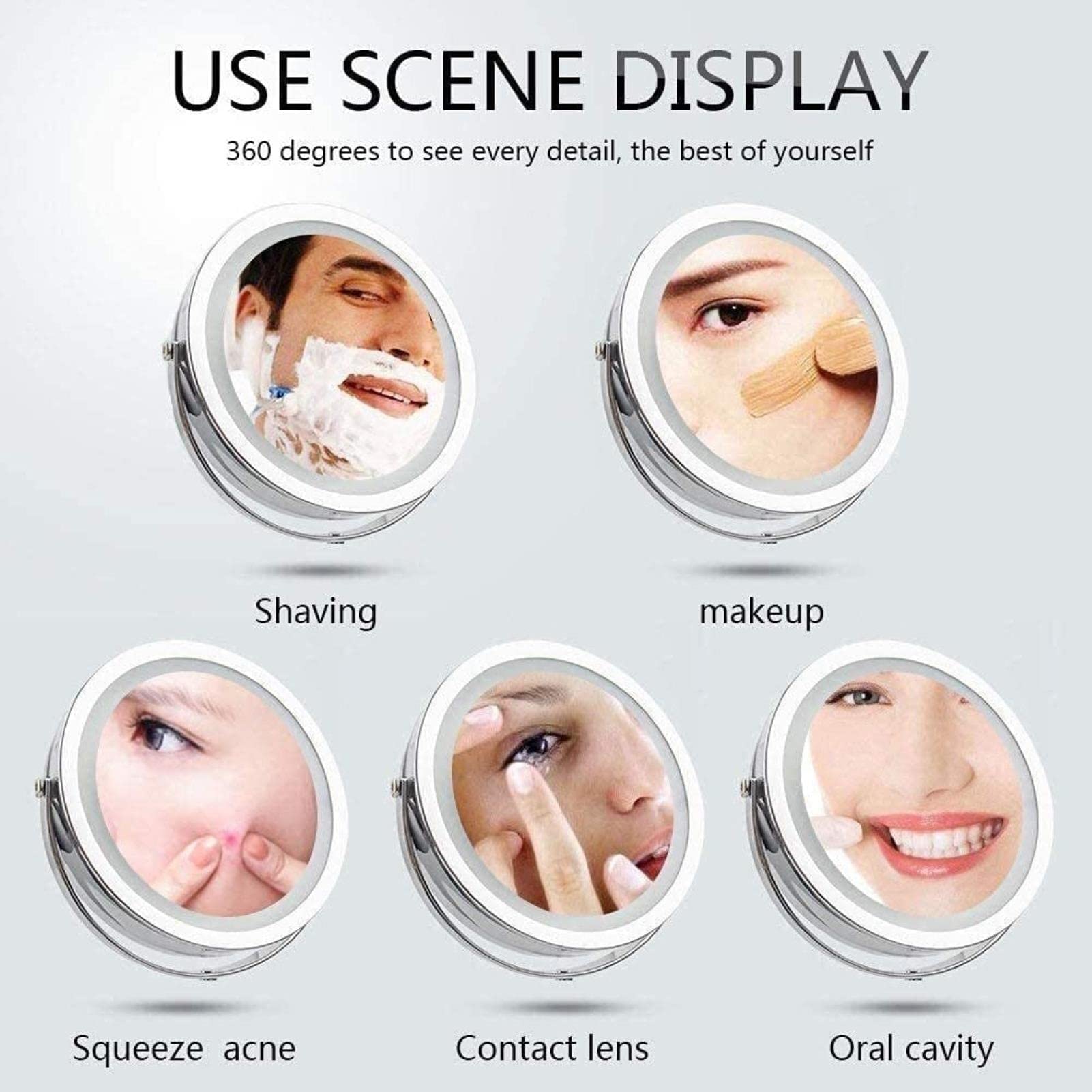 360° Rotating Makeup Mirror with 8 Inch Magnifying & Regular Sides - Adjustable Extendable Bathroom Mirror for Shaving, Skincare & Cosmetics Application (Perfect for Vanity, Dorm Room & Travel)