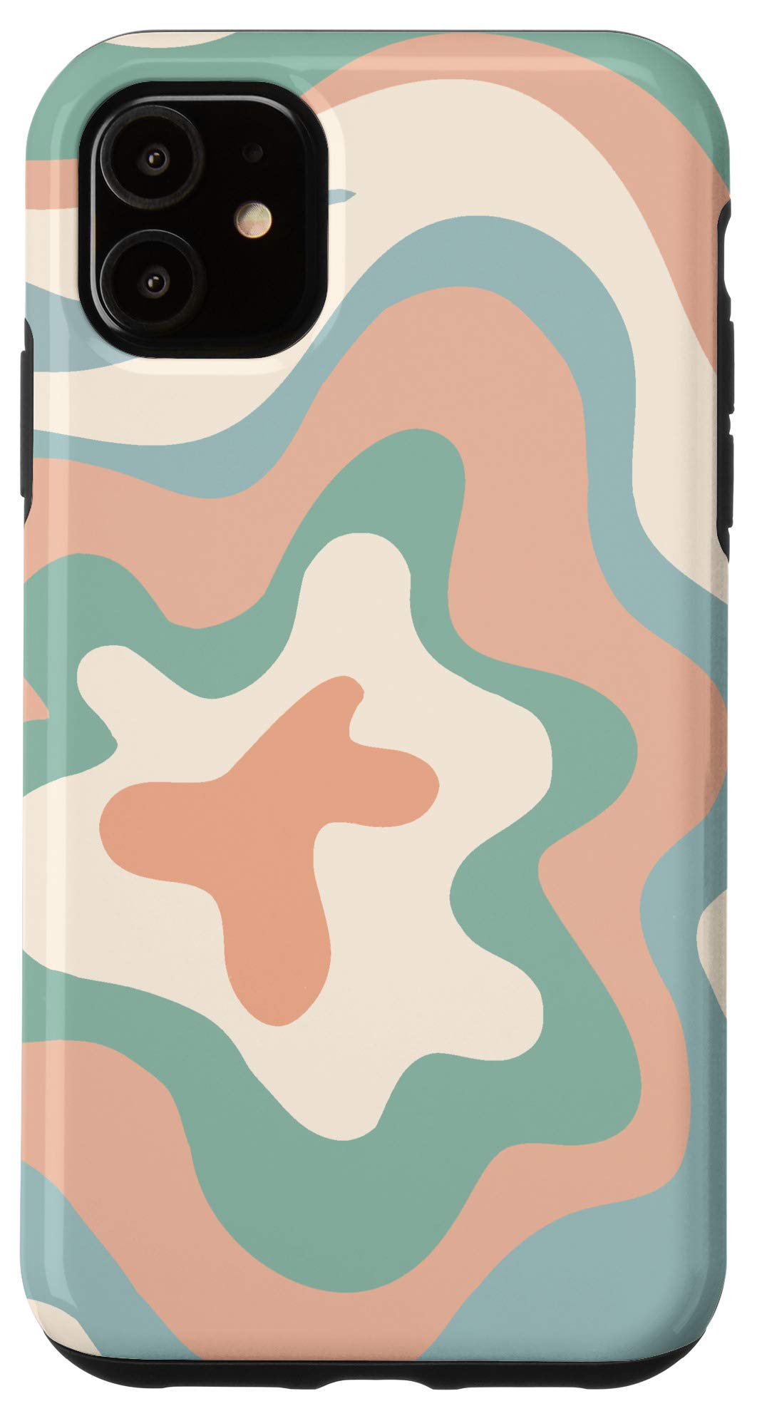iPhone 11 Case with Retro Liquid Swirl Design - Blush Sage Coral Pink & Pale Green Abstract Pattern | Stylish Protective Cover for Daily Use, Travel & Fashion Accessories