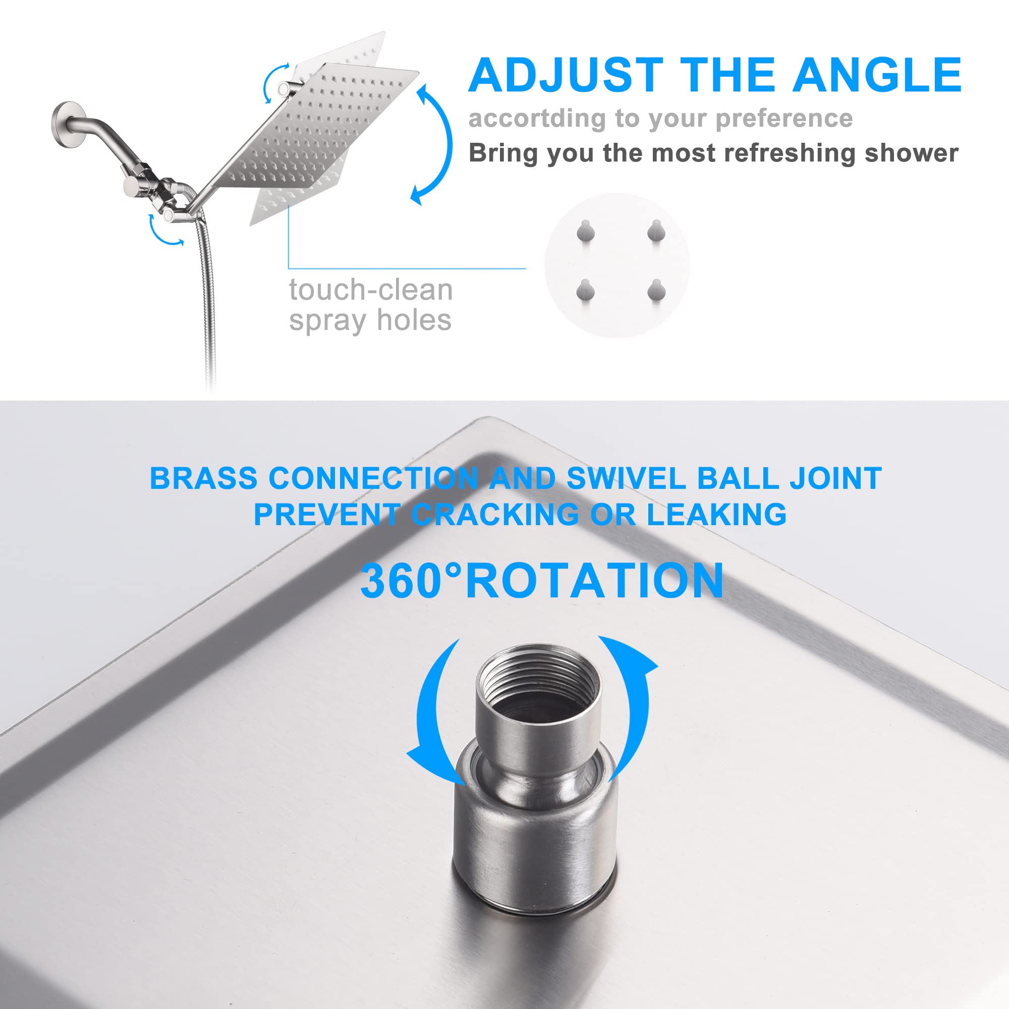 8 Inch Shower Faucet Set with Adjustable Extension Arm & Handheld Sprayer - Brushed Nickel Finish - Complete Bathroom Shower System with Pressure Balance Valve - Perfect for Modern Bathroom Renovations and Spa-Like Showers