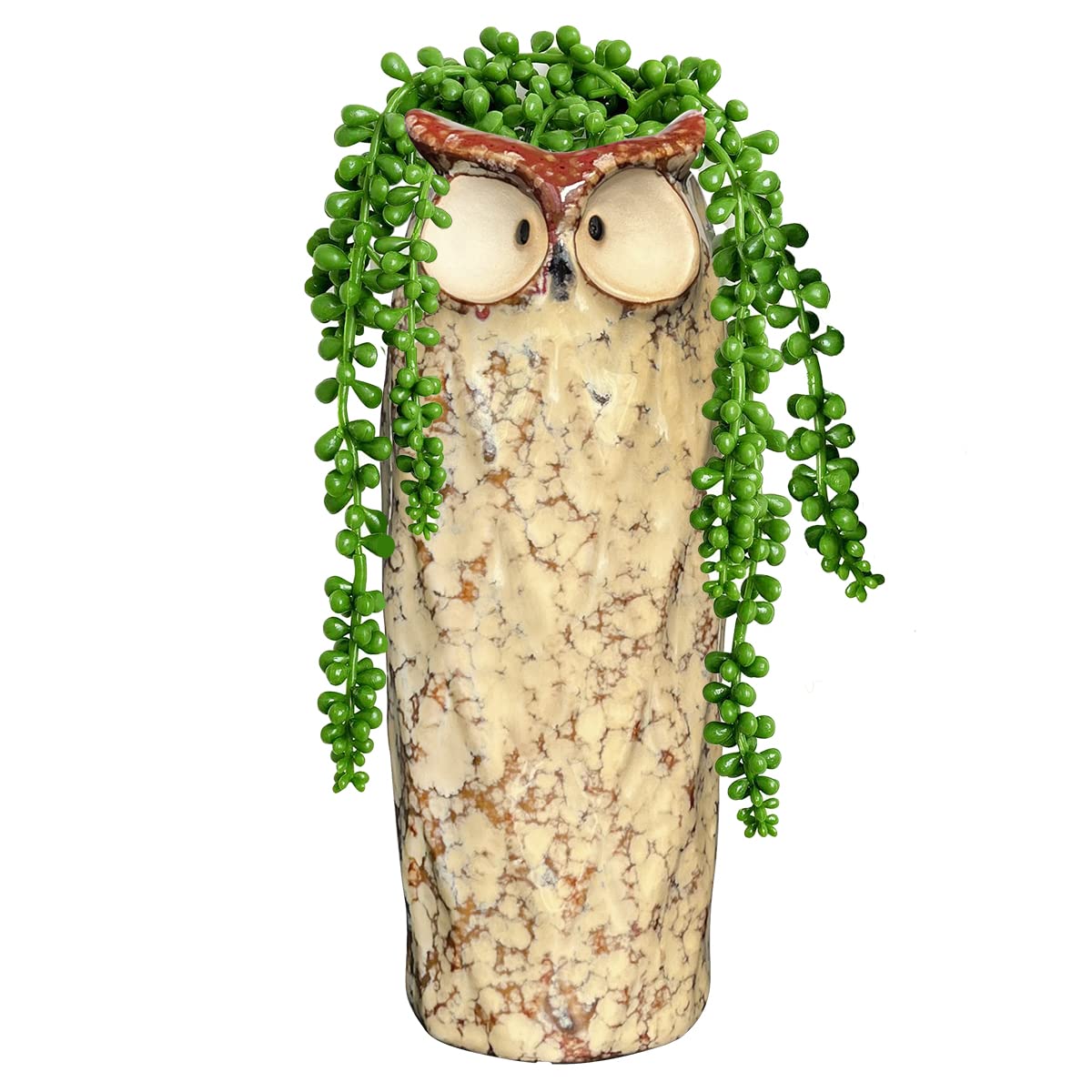GeLive 9 Inch Owl Ceramic Vase - Farmhouse Flower Vase & Retro Owl Planter for Succulents, Bud Cuttings, Hydroponic Plants - Indoor Outdoor Home Decor, Cute Animal Cartoon Gift for Living Room, Bedroom, Office, Wedding Centerpiece