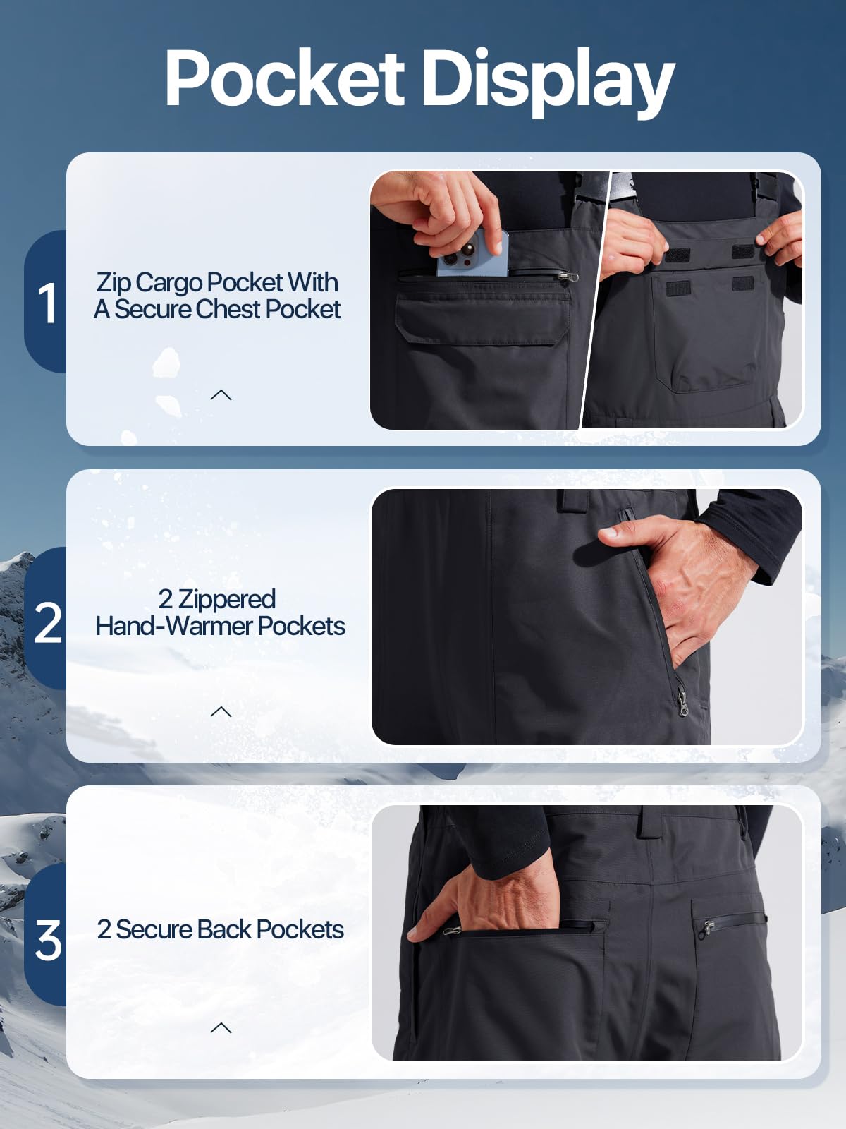 FREE SOLDIER Men's Waterproof Insulated Snow Bib Overalls - Windproof Softshell Ski Pants for Cold Weather | Perfect for Skiing, Snowboarding & Winter Outdoor Activities