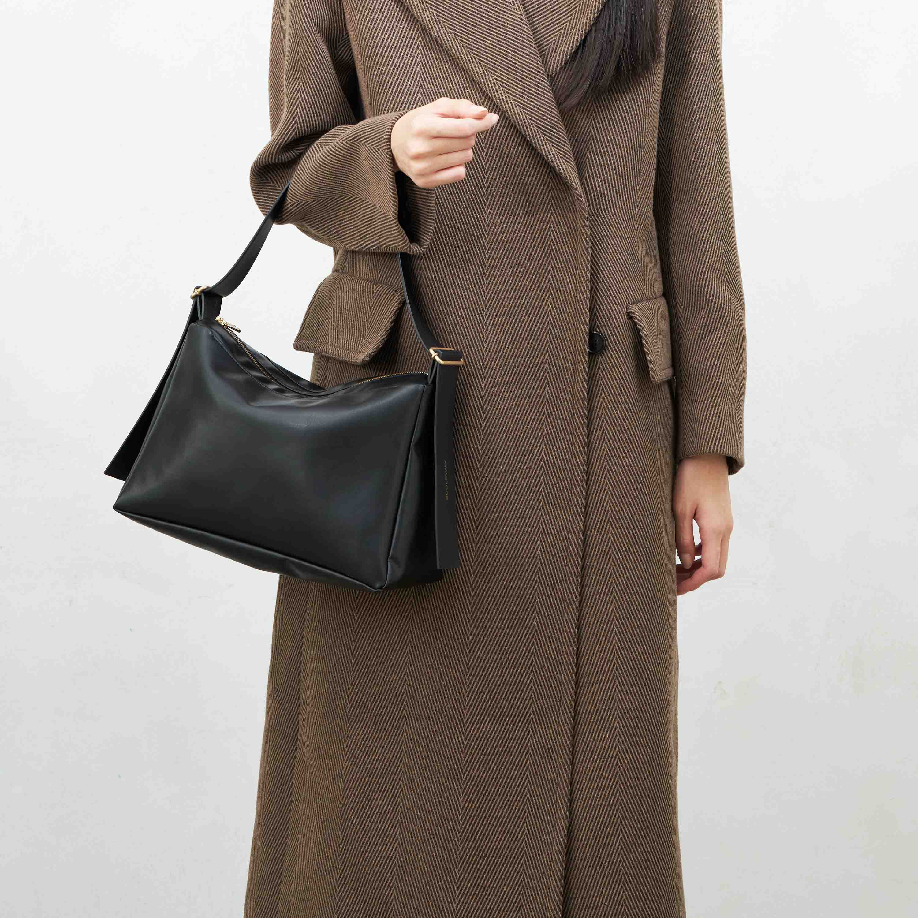 Oleatex Vegan Olive Leather Slouchy Shoulder Bag for Women - Night Black | Eco-Friendly Crossbody Purse | Perfect for Work, Travel & Everyday Use